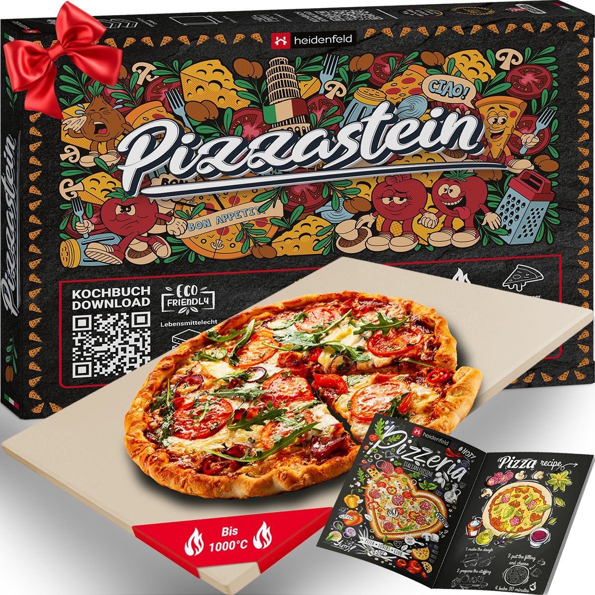 Heidenfeld Pizzastein für Backofen 38 x 30 x 1,5 cm - Deutsche Qualitätsmarke, Cordierit, (rechteckig, 1-St., rechteckig Pizzastein für Grill), Cordierit - Gasgrill - Steinplatte