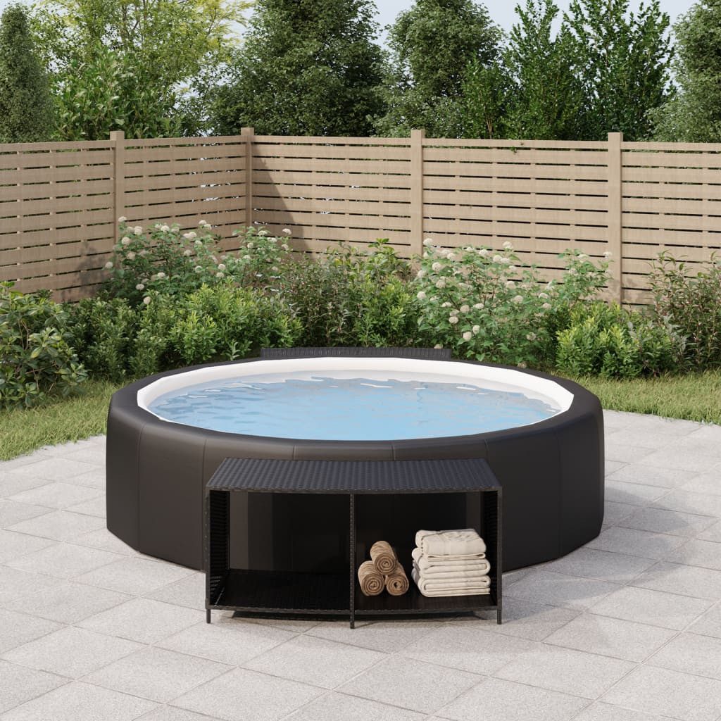 furnicato Whirlpool-Abdeckung Aufbewahrungsregal Poly-Rattan 105/112 x 45 x 55 cm Schwarz