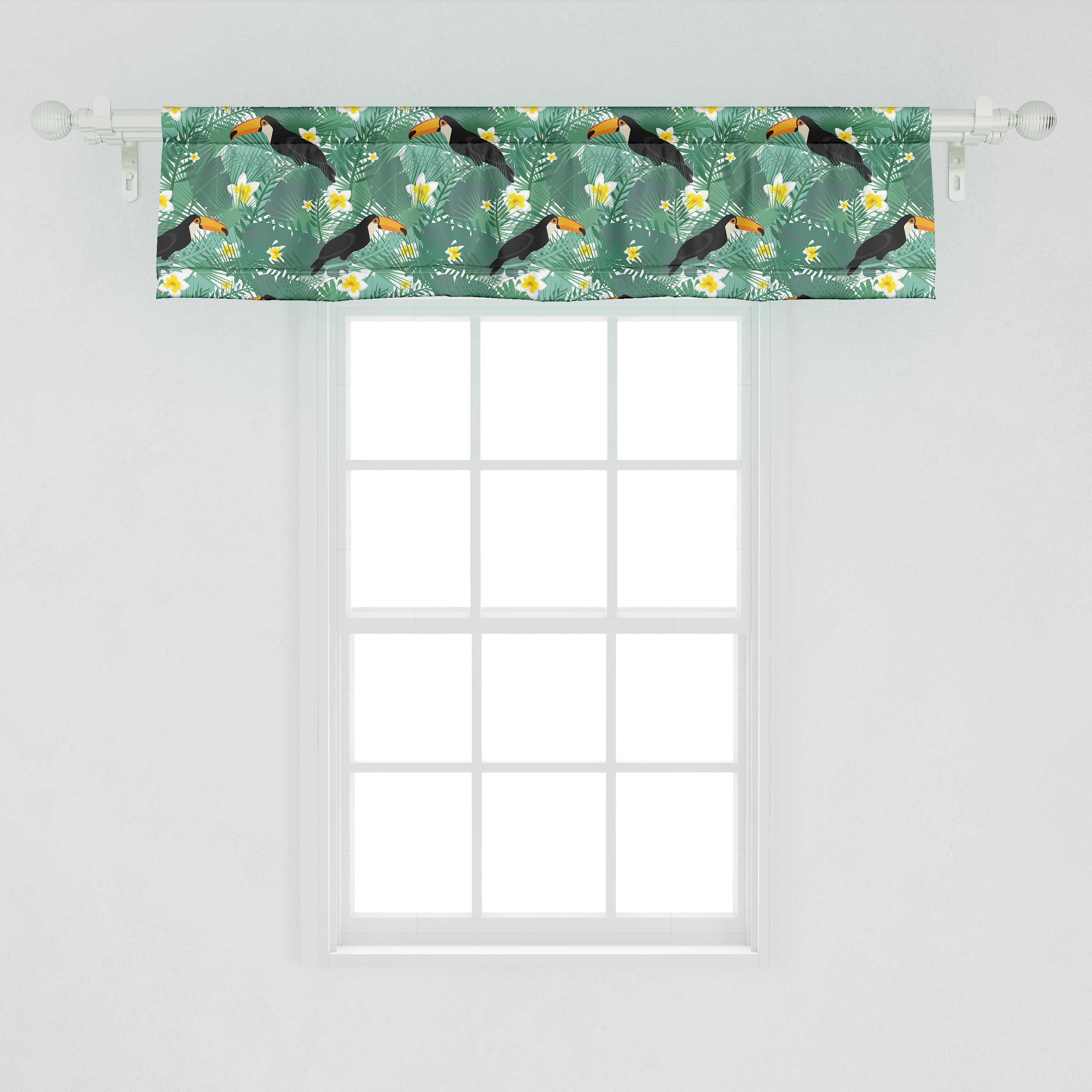 Scheibengardine Vorhang Volant Schlafzimmer mit Blumen Blätter Microfaser, Abakuhaus, Hawaiisch Dekor Stangentasche, Küche und für Tukane