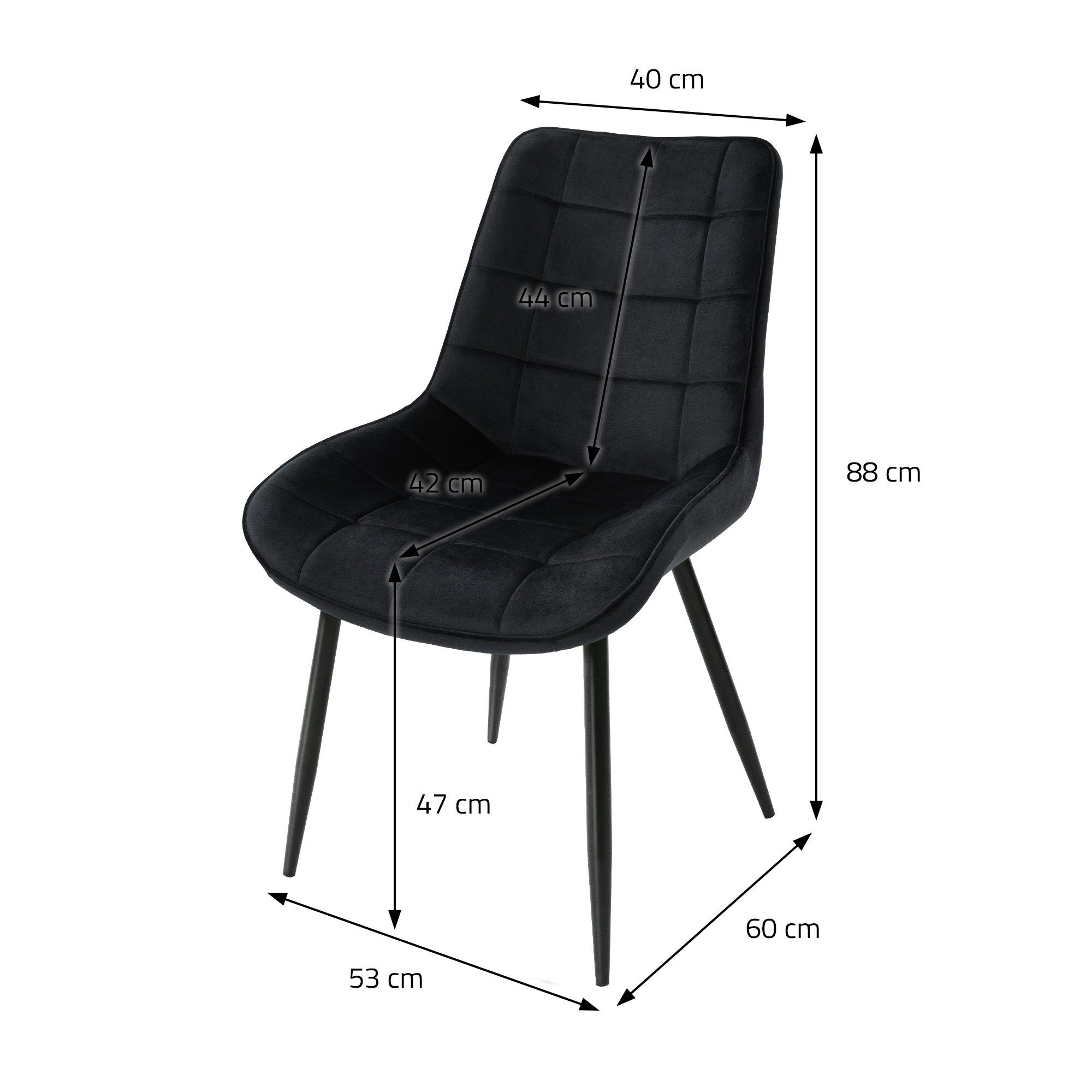 Küchenstuhl Set), Esszimmerstühle Samtbezug Schwarz Wohnzimmerstuhl Set Polsterstuhl Ergonomisch ML-DESIGN (2er Stuhl Metallbeine 2er