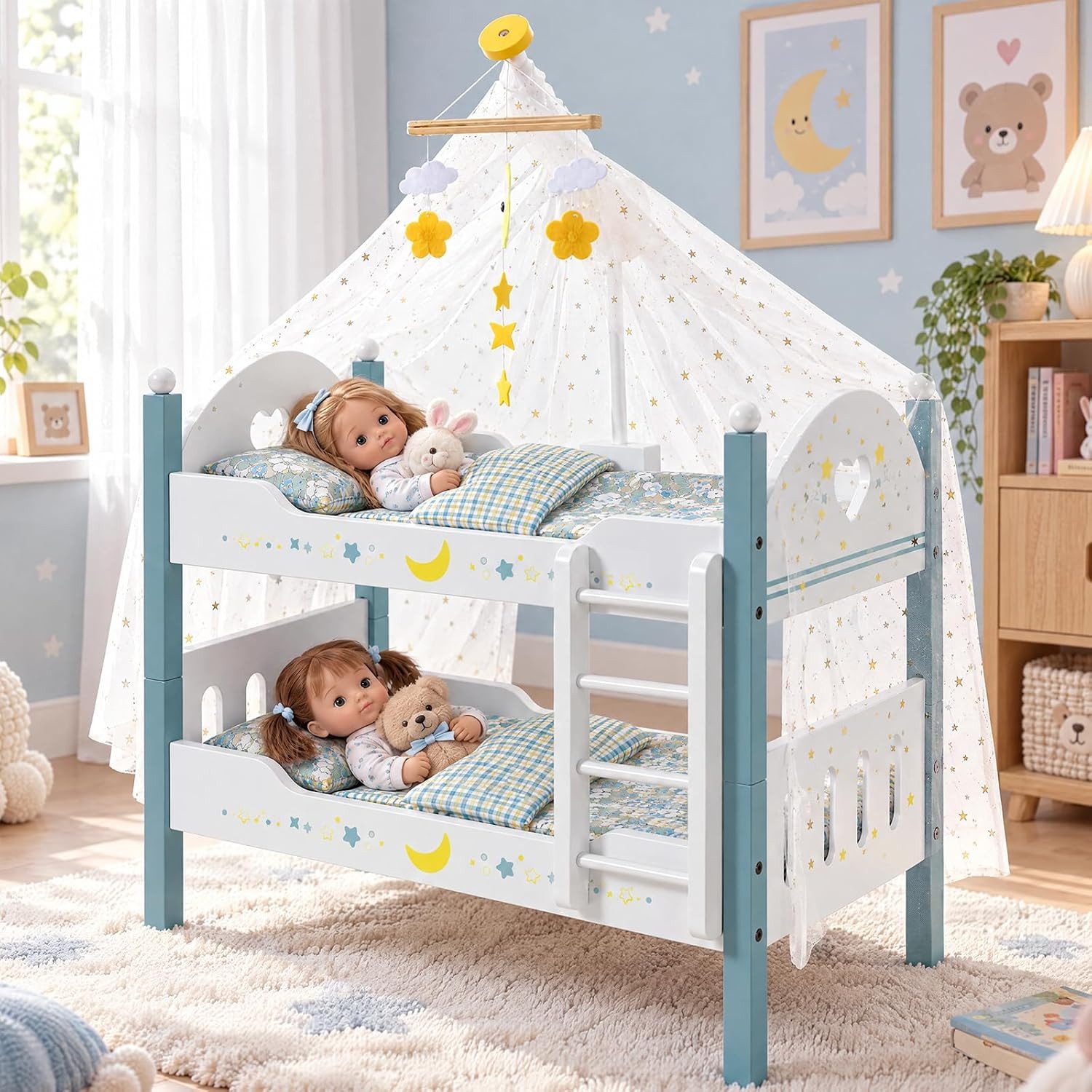 TLGREEN Puppenbett als Kinderspielzeug (stabiles Puppenmöbel für fantasievolle Rollenspiele, 55 x 30 x 46 cm), kreatives Spielzeug‑Geschenk für Kinder ab 3 Jahren im Kinderzimmer