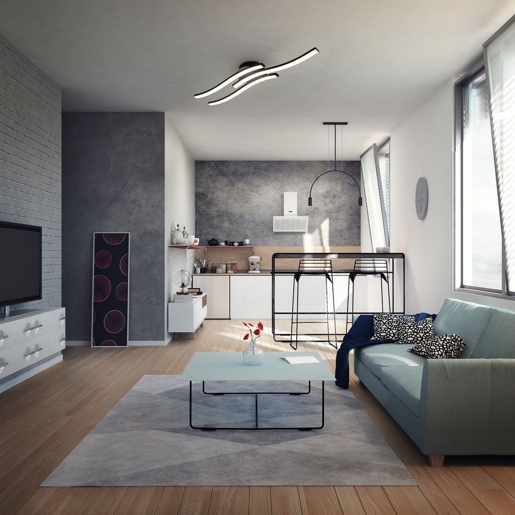 B.K.Licht Deckenleuchte moderne LED Deckenlampe 3-flammig wellenförmig 56x12cm Wohnzimmer Flur, LED fest integriert, 3000K - Warmweiß, 3000K 230V LED Lampe 18W 1440lm Schafzimmer Flur schwarz BKL1432