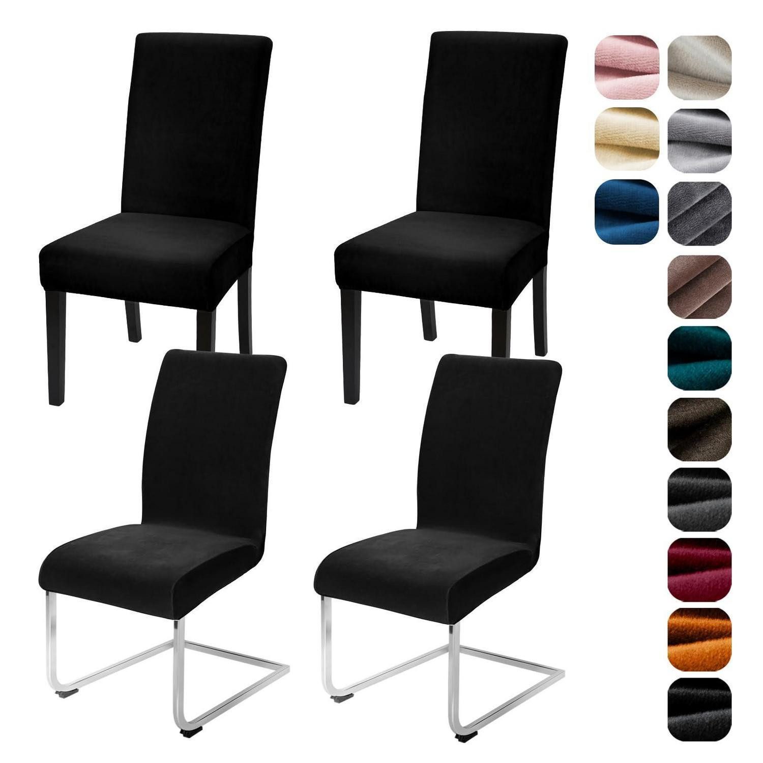 LuxusKollektion Stuhlhusse Stuhlhussen Stretch Samt 4er Set Schwingstuhl Waschbar Schwarz 4 Stück, Stuhlbezug