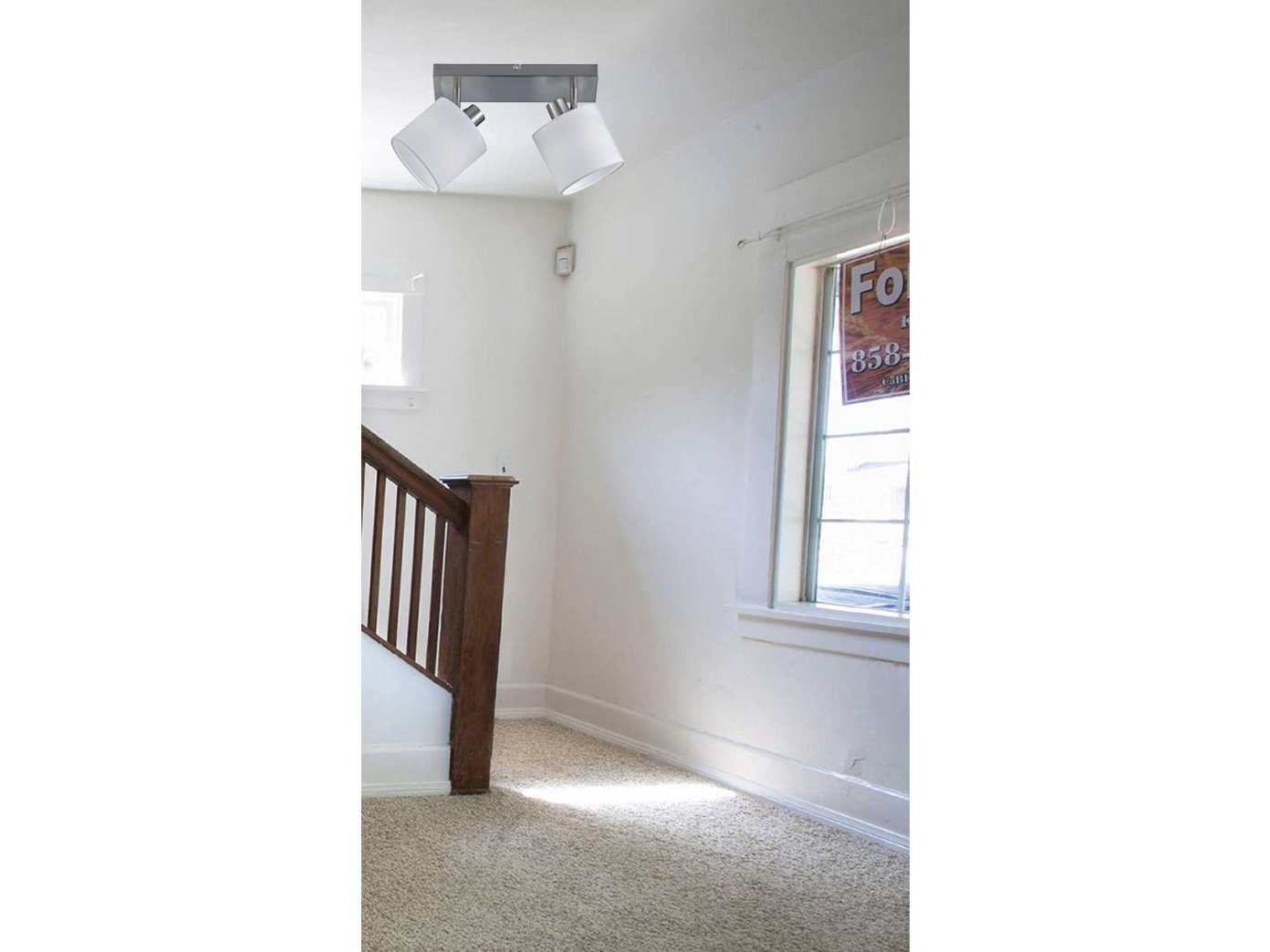 Reality Leuchten LED Deckenstrahler, Extern dimmbar über Hausinstallation, LED wechselbar, Warmweiß, innen, Lampenschirme Stoff Treppenhaus & Ankleidezimmer Weiß, B 28cm
