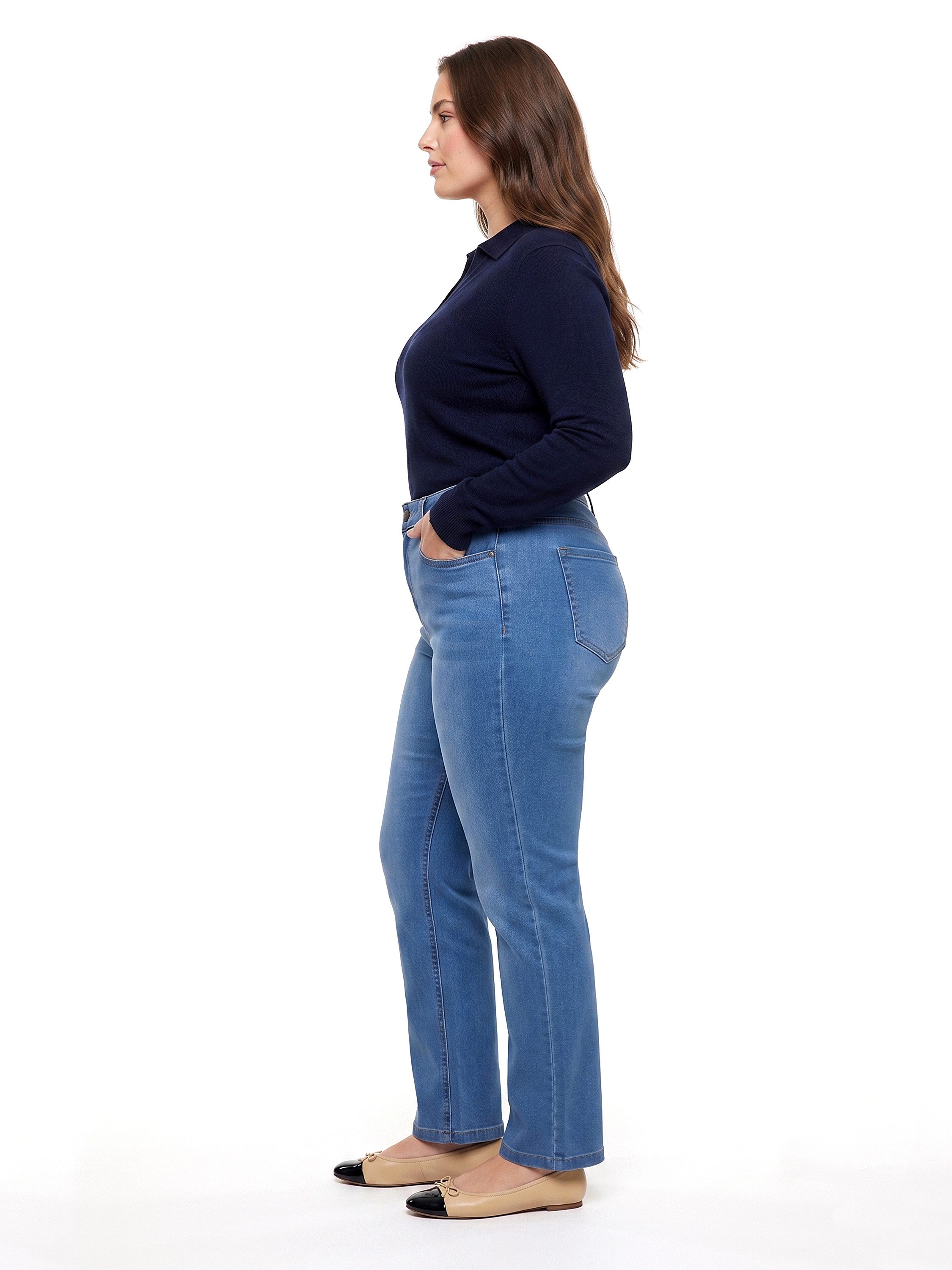 ESRA Straight-Jeans Damen Stretch Jeans Damen High Waist Stretch-Jeans Sommer Hose FG14 High Waist Damen Jeans Straight Gerade Jeans extra weiche Baumwolle – Bild 3 von 5