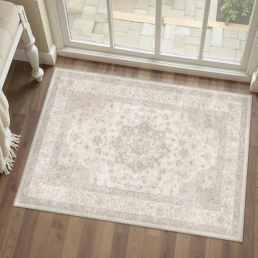 PURECOZY Teppich Kurzflor & Weich, Waschbar & Pflegeleicht, Retro-Design, Rechteckig, Höhe: 6.1 mm, geeignet für verschiedene Innenräume
