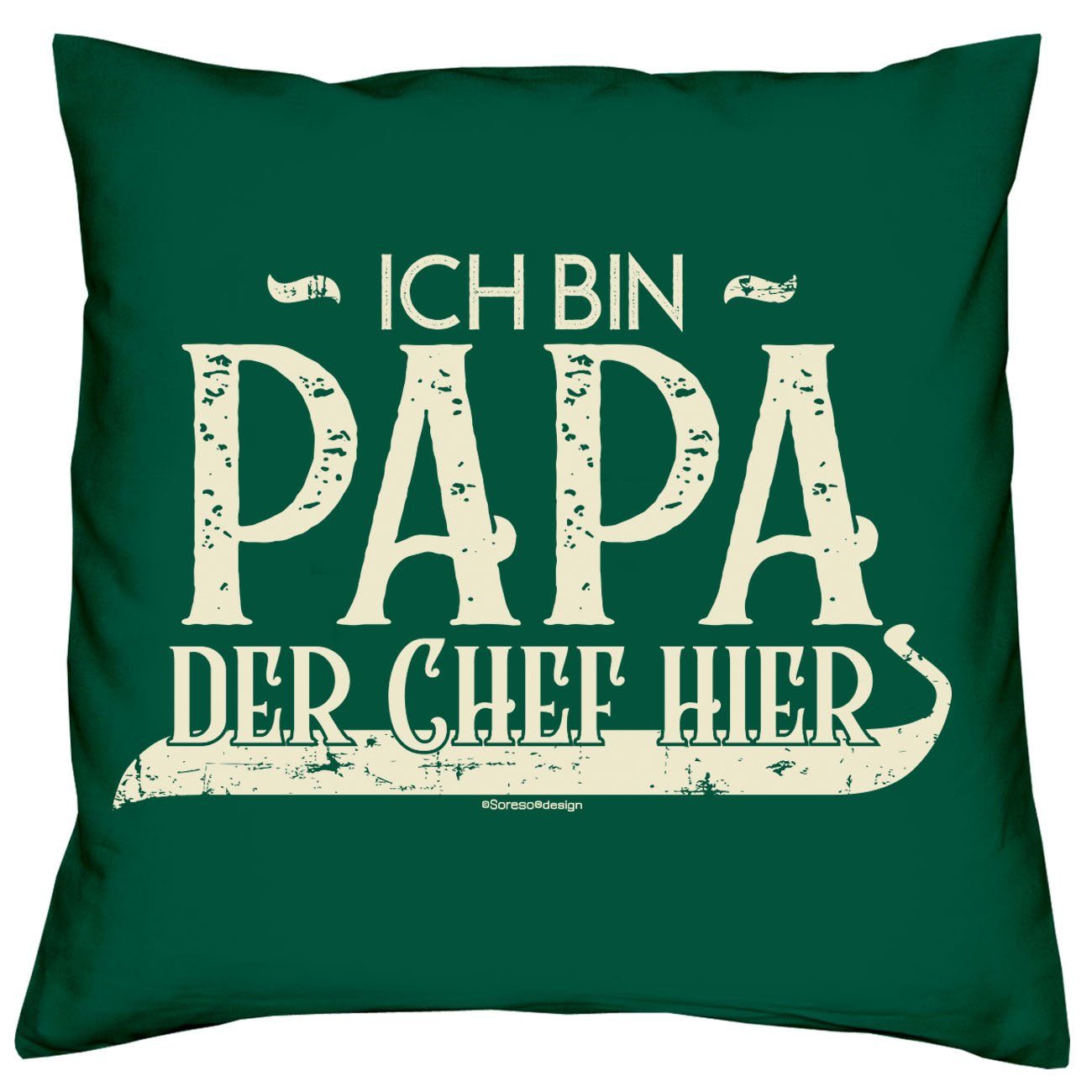 mit Dekokissen Bier und bin Ich Socken Spruch, Geburstag Soreso® Papa dunkelgrün Chef Kissen Vatertag Weihnachten hier der Geschenk