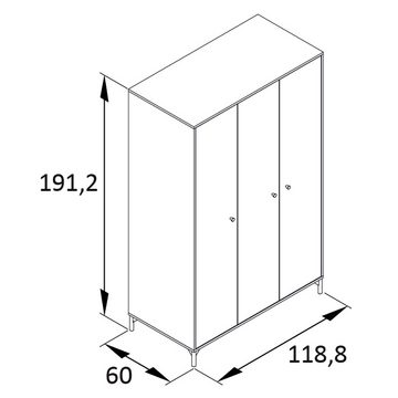 Lomadox Kleiderschrank SARNY-80 3-türig mit Kleiderstange in anthrazit mit schwarzen Griffen Ankleide