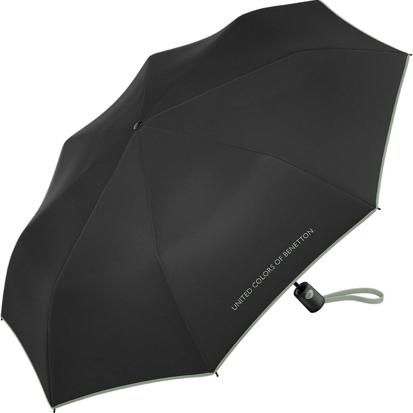 United Colors of Benetton Taschenregenschirm Mini Automatik FS 2024 - black-iceberg, leuchtende Modefarben mit kontrastreichem Saum