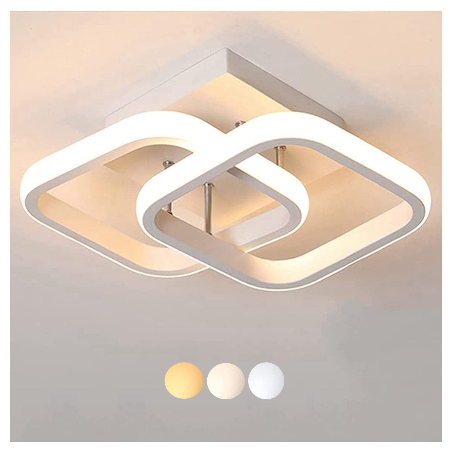 Toomoke Deckenleuchten LED Dimmbar Deckenleuchte 3-Farbige Decken-Lampe, LED fest integriert, Warmweiß, Neutralweiß, Kaltweiß, Wohnzimmer Flur Eingang