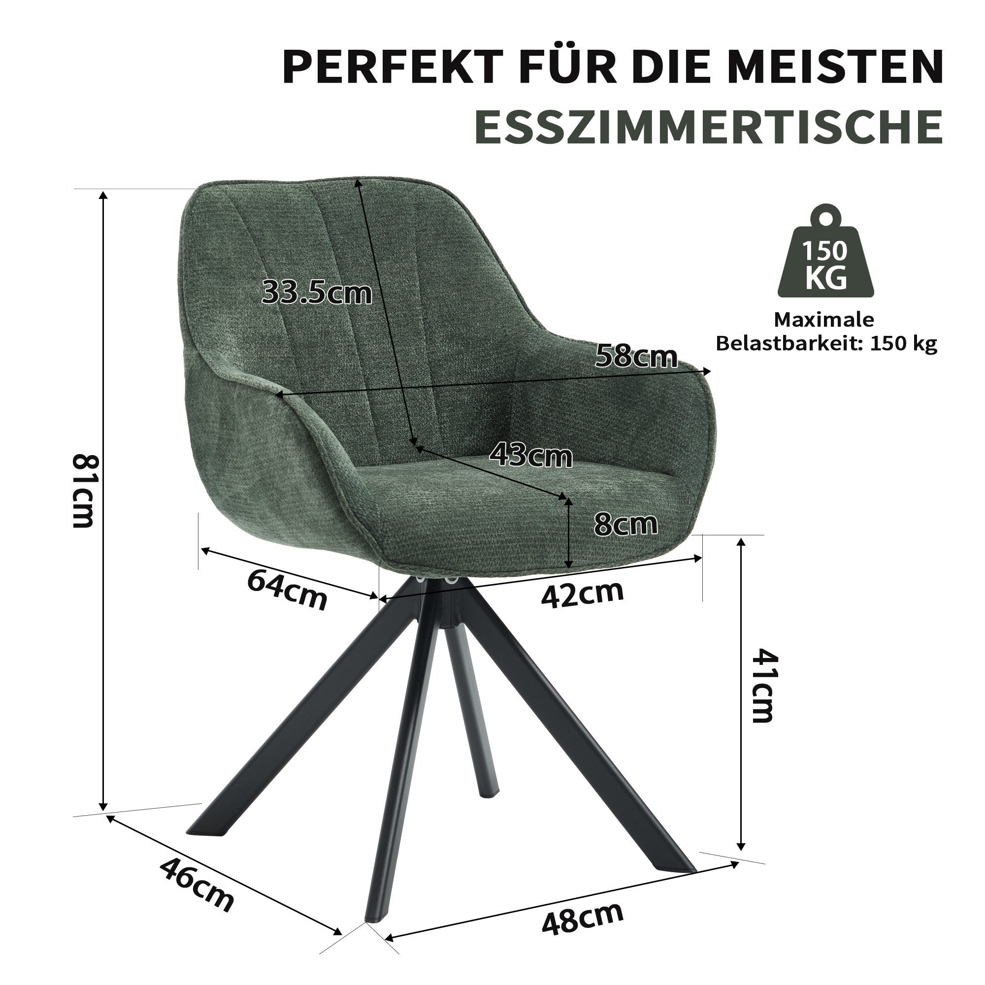 CANMOV Esszimmerstuhl 360° drehbarer Esszimmerstuhl mit Armlehnen, Esszimmersessel Set (4 St), drehstuhl, Esszimmerstühle drehbar mit Armlehnen – Bild 2 von 5