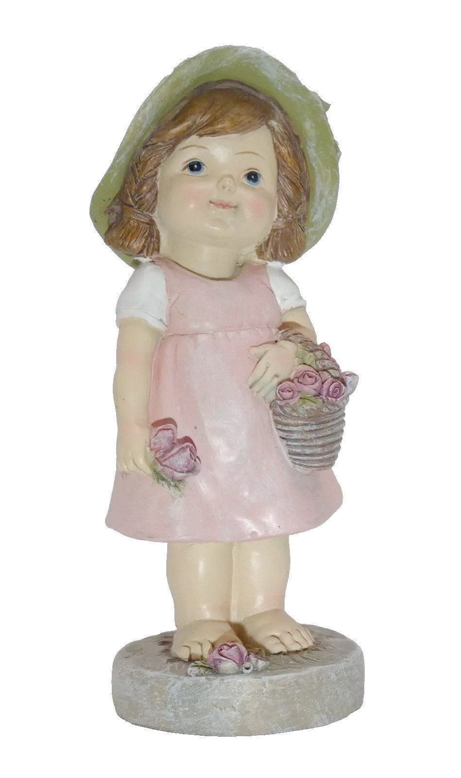 Kaufhaus le petit Dekofigur Deko Wichtel Kind Figur Mädchen Rosen Korb Garten Skulptur Zwerg Blume, Dekoskukptur Dekoobjekt Kinderfigur aus Polyresin (Kunststein)