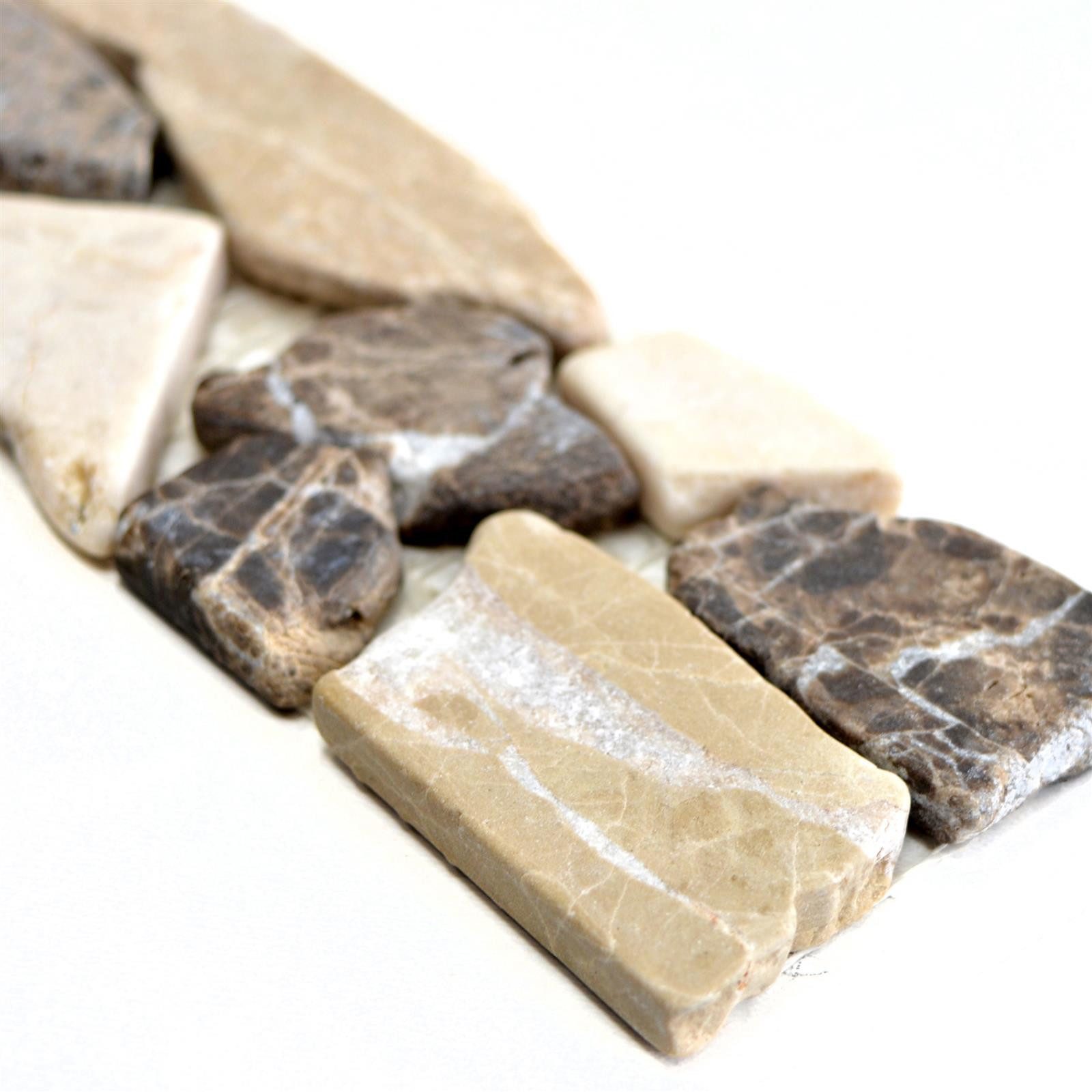 Mosafil Mosaikfliesen Naturstein Fliesenbordüre Riesco, Naturstein-Marmor 30.000x5.000, beige-braun, Verlegefertig auf ein Netz geklebt - Frostsicher - Wasserfest