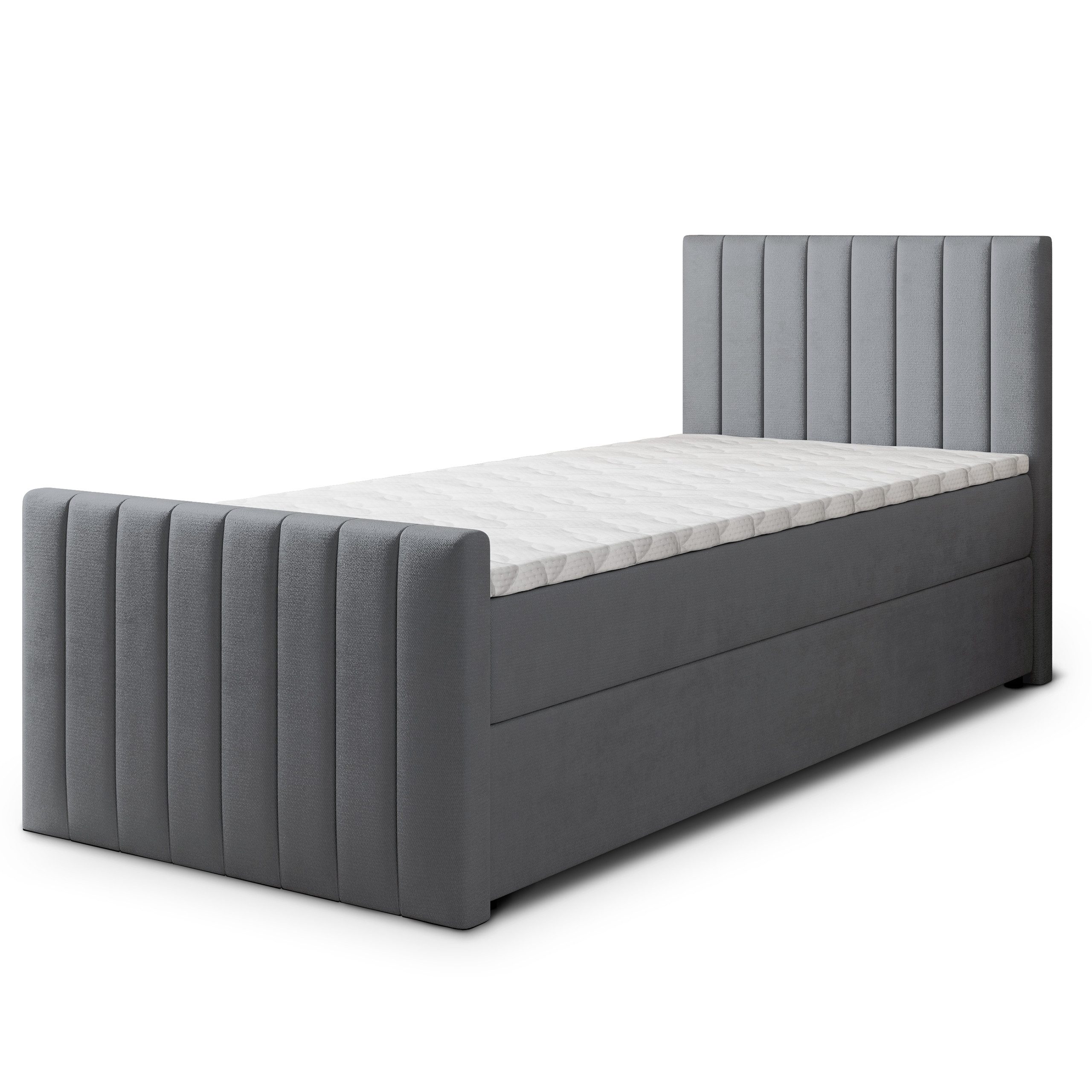 Masseno Boxbett ARION 100x200 cm mit Bonell Matratze und Topper, Einzelbett, Jugendbett, Polsterbett mit Kopfteil, Boxspringbett