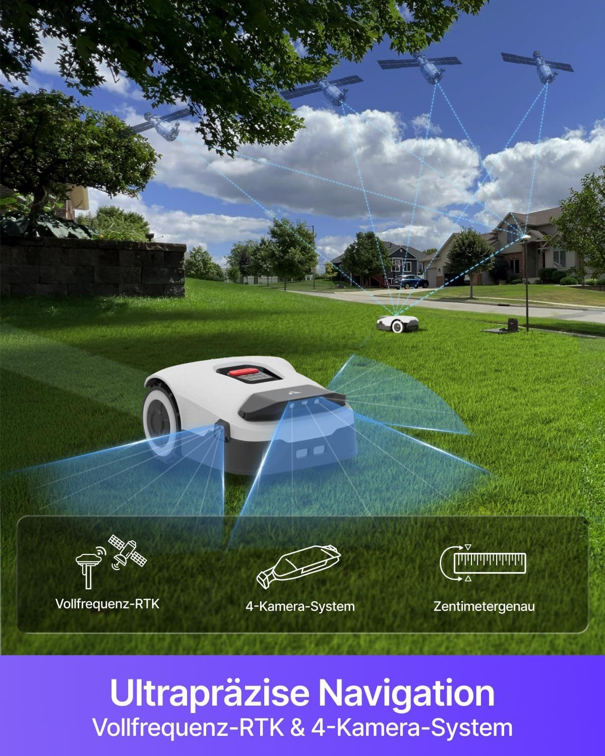 ANTHBOT Rasenmähroboter ANTHBOT KI Drahtloser Mähroboter, bis 1500 m² Rasenfläche, (RTK+4-Kamera-Vision Rasenmäher Roboter), Mehrzonen-Management,Hindernisvermeidung