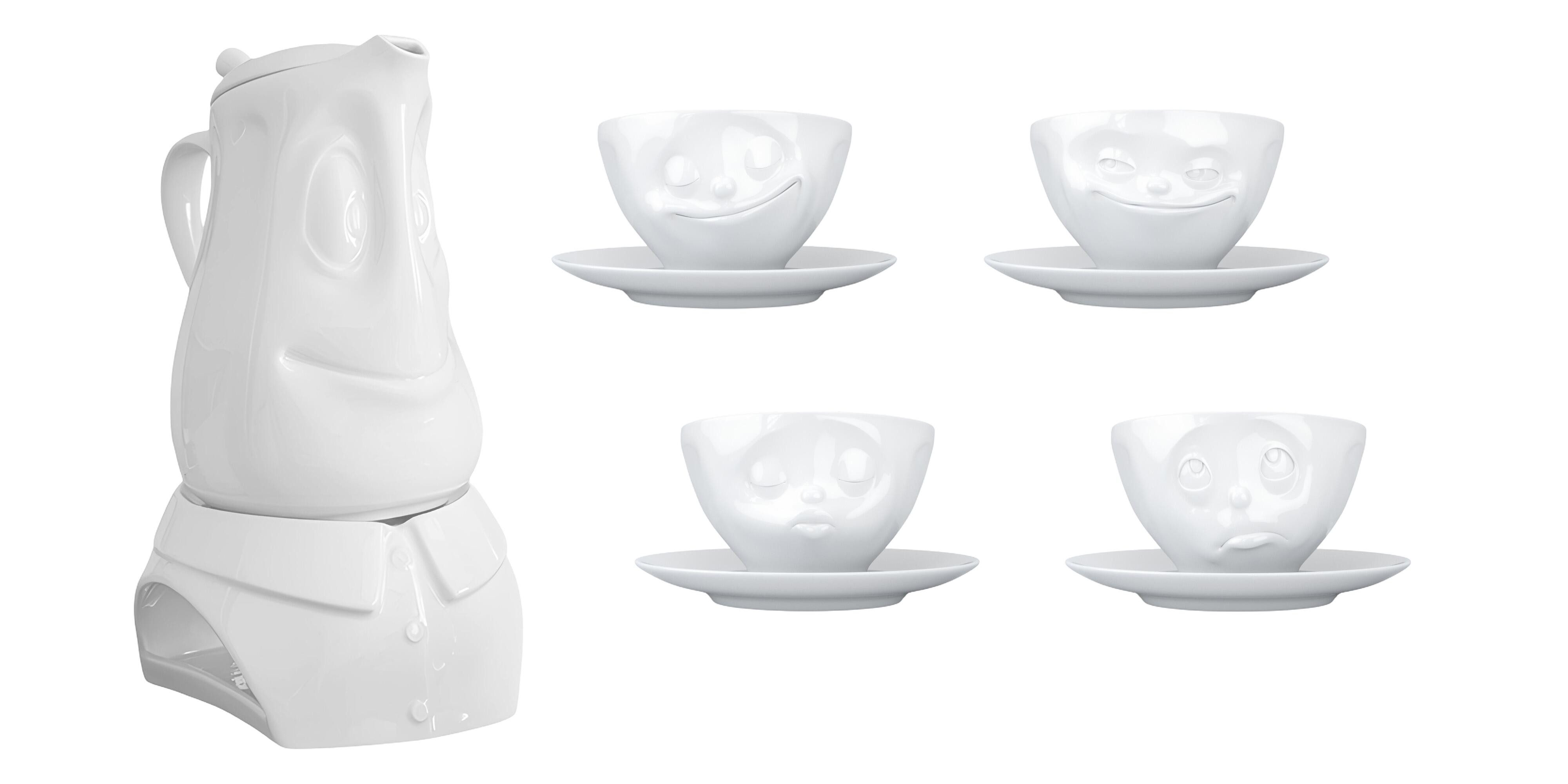 FIFTYEIGHT PRODUCTS Kaffeeservice Kaffee-Set Nr. 005 weiß 6-tlg., 4 Personen, Porzellan, Spülmaschinenfest, Mikrowellengeeignet, Made in Germany
