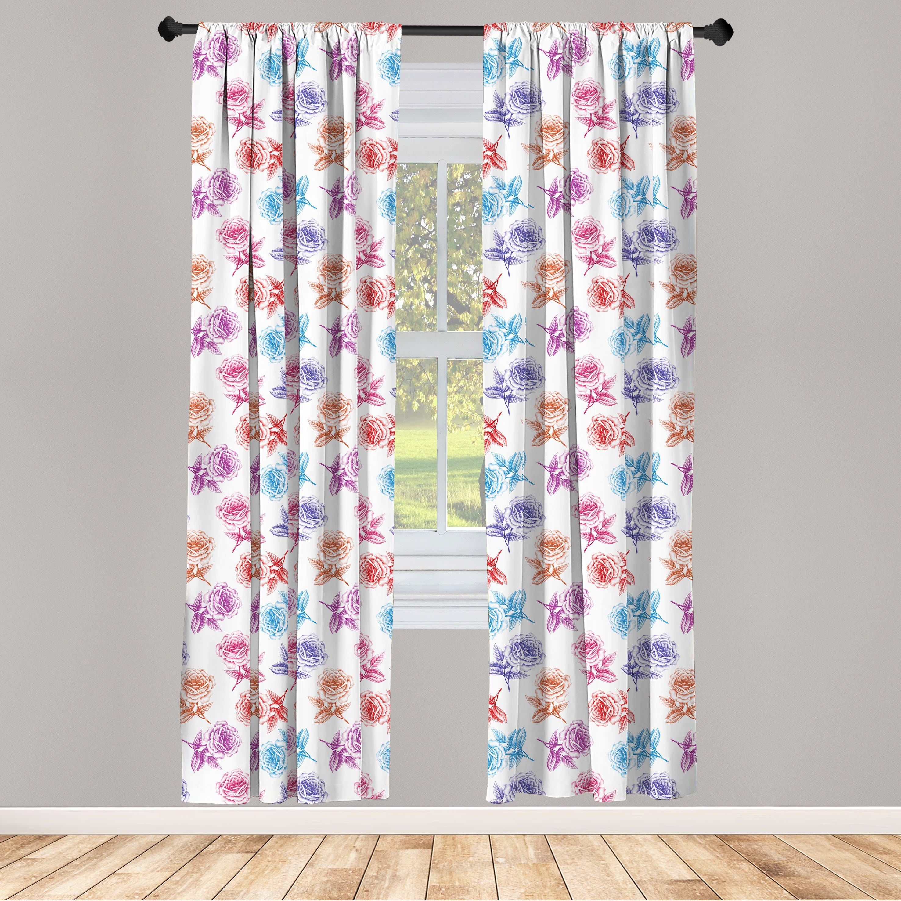 Gardine Vorhang für Wohnzimmer Schlafzimmer Dekor, Abakuhaus, Microfaser, Blumen Romantische Blühende Natur