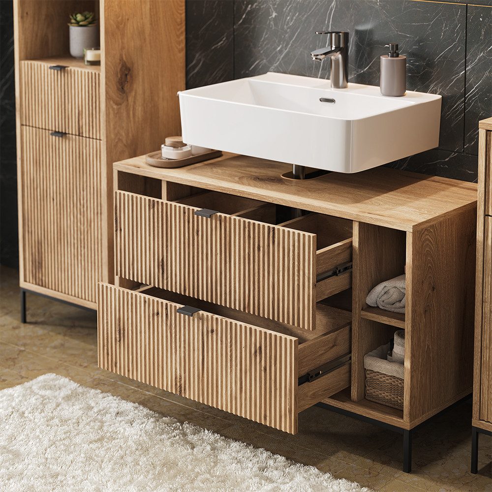 Vicco Waschbeckenunterschrank Eliza, Viking Oak, 100 x 63 cm mit 2 ausziehbaren Schubladen (1-St) – Bild 5 von 5