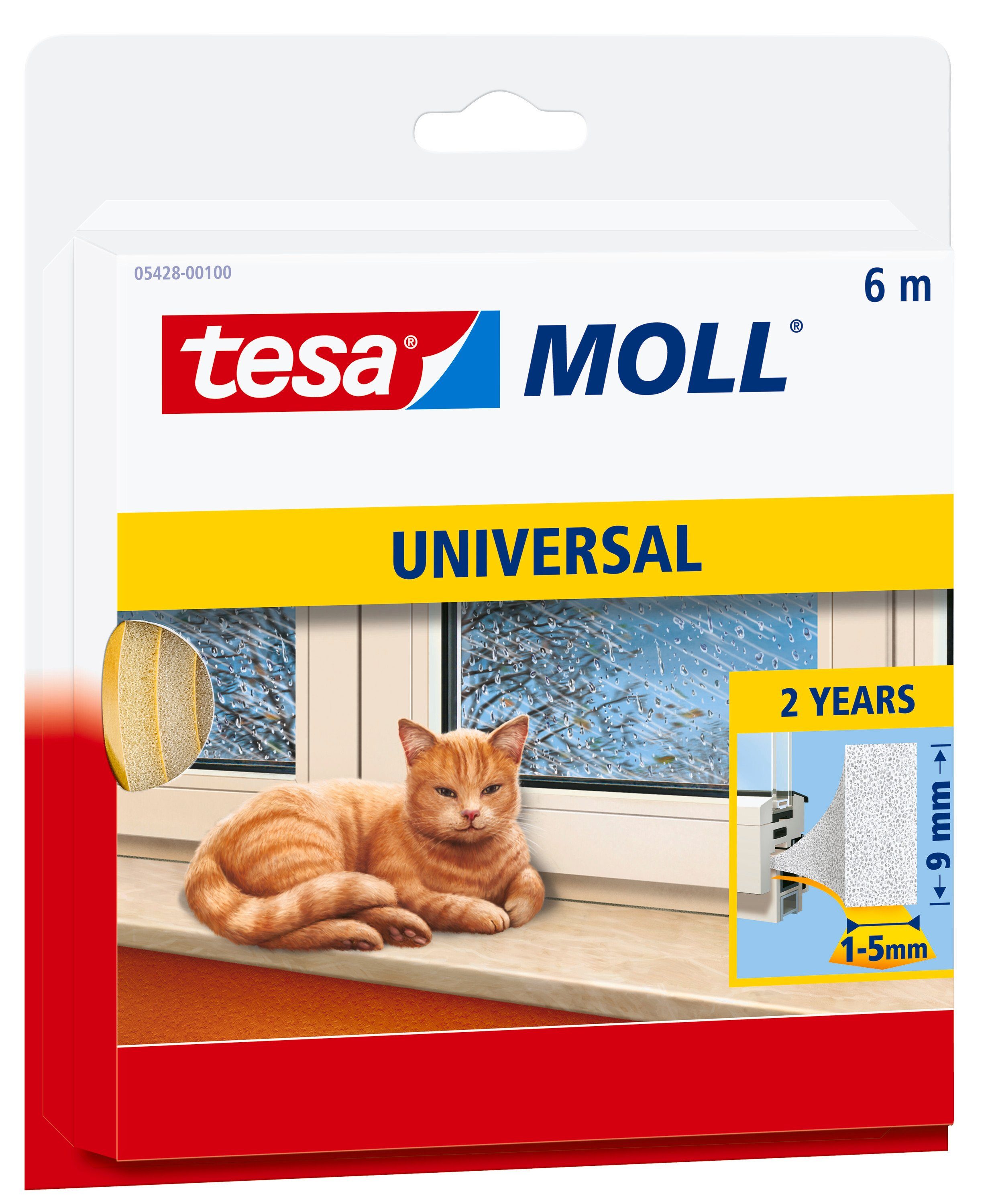 tesa Türbodendichtung tesamoll UNIVERSAL Fensterdichtung, L: 1.5 cm, (Packung, 1-St), energiesparende Schaumstoffdichtung - selbstklebend - weiß