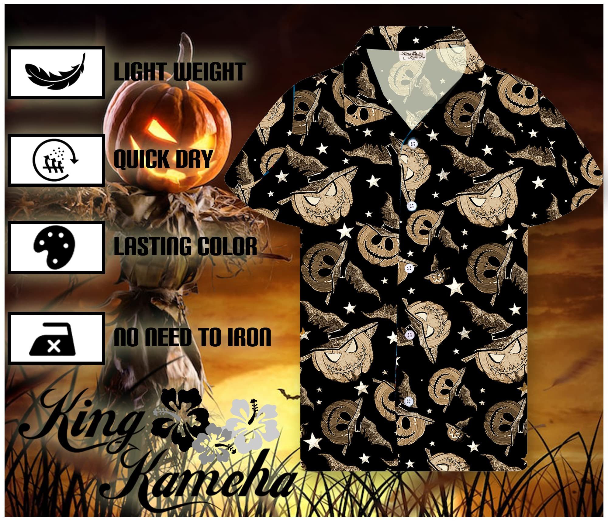King Kameha Hawaiihemd Halloween Pumpkin Hat Hawaii-Hemd Kurzarm Front-Tasche Unisex