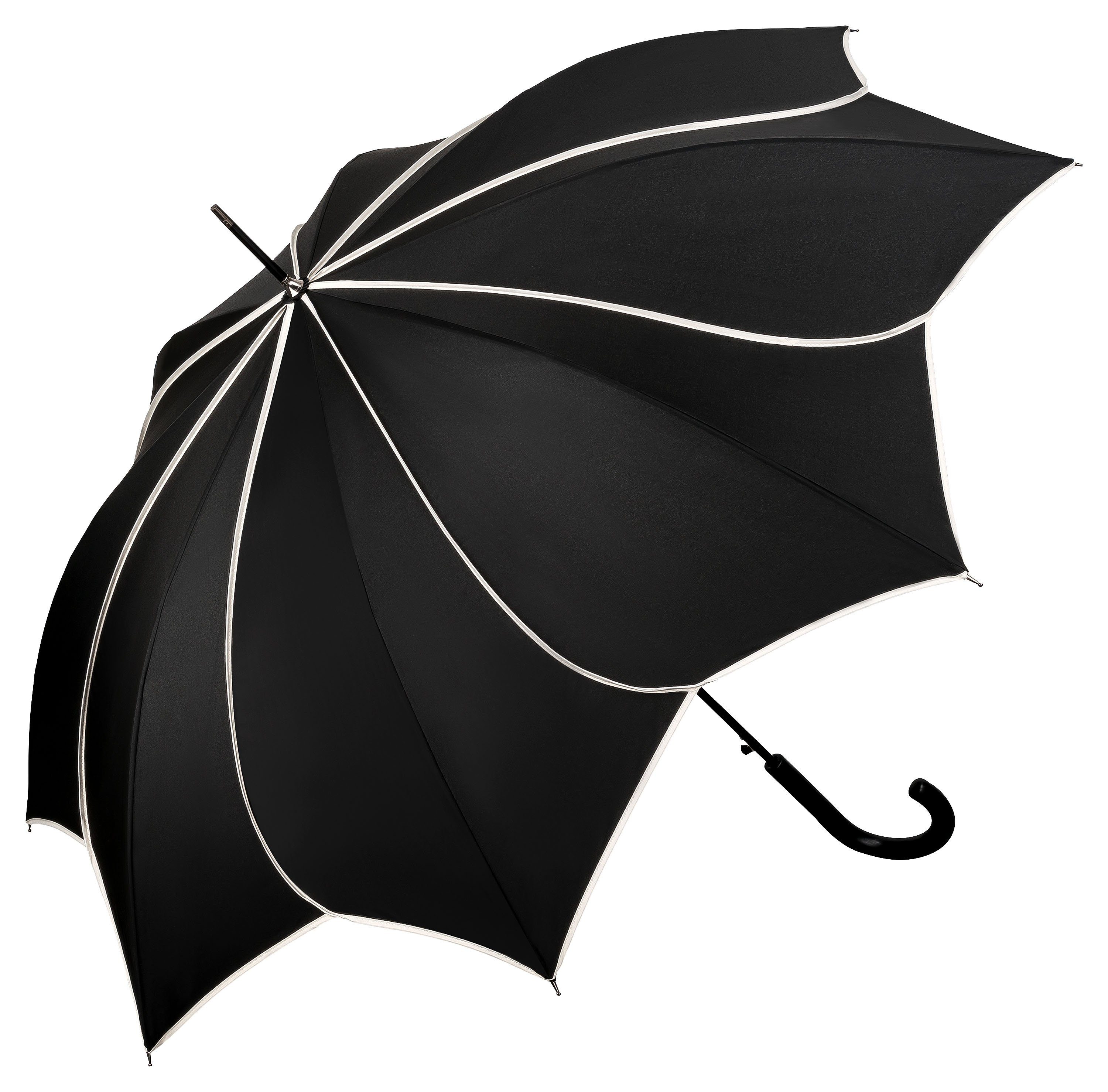 von Lilienfeld Stockregenschirm Regenschirm Sonnenschirm Hochzeitsschirm Minou, Blütenform schwarz mit Ziernaht in ecru