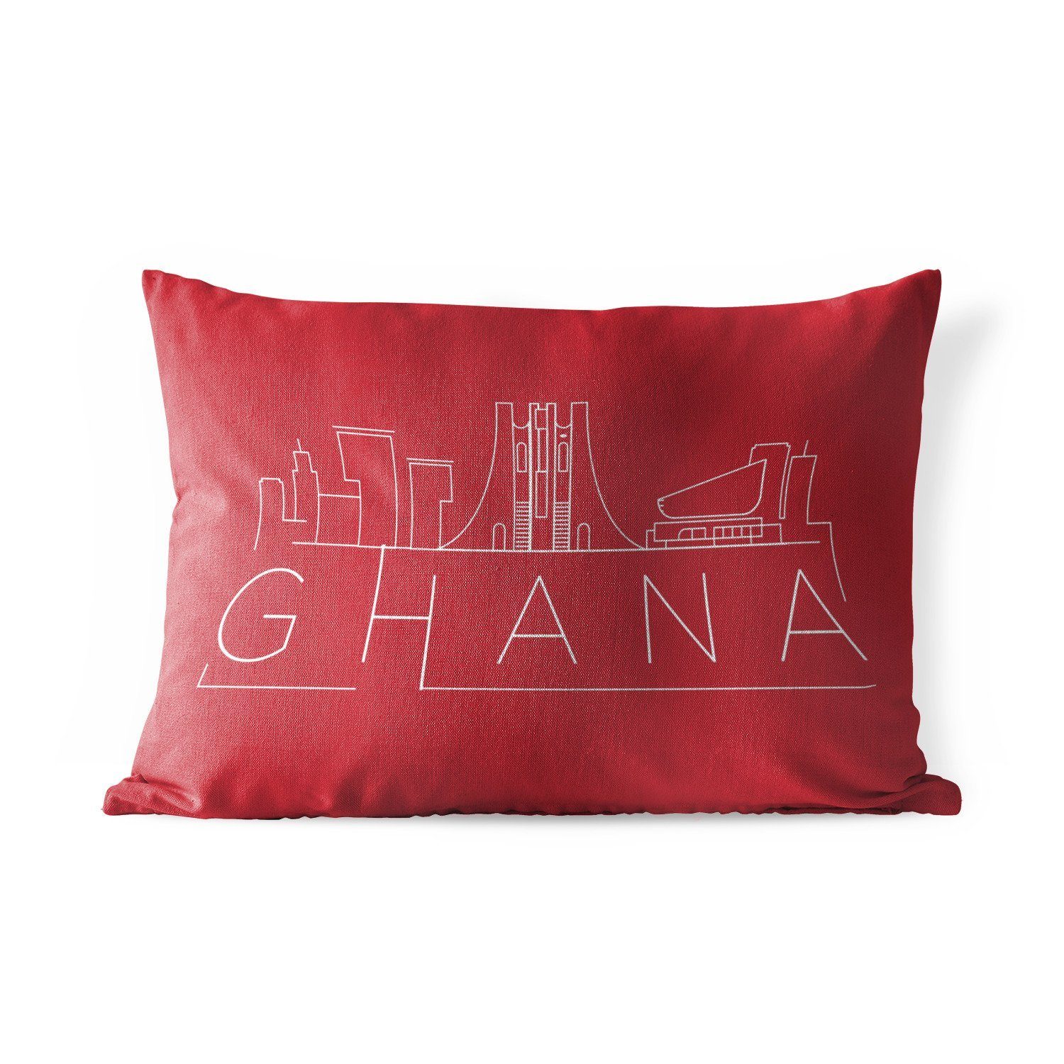 MuchoWow Dekokissen Skyline "Ghana" auf rotem Hintergrund, Outdoor-Dekorationskissen, Polyester, Dekokissenbezug, Kissenhülle