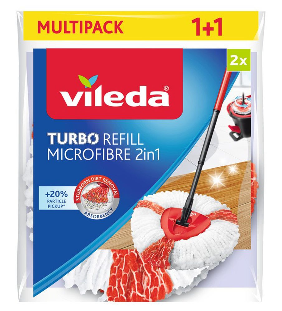 Vileda Vileda TURBO Refill Microfibre 2in1 Ersatzkopf Doppelpack Wischbezug (Mikrofaser, 27, 2-tlg., Ersatzkopf mit Dreiecksform - für alle Oberflächen geeignet)
