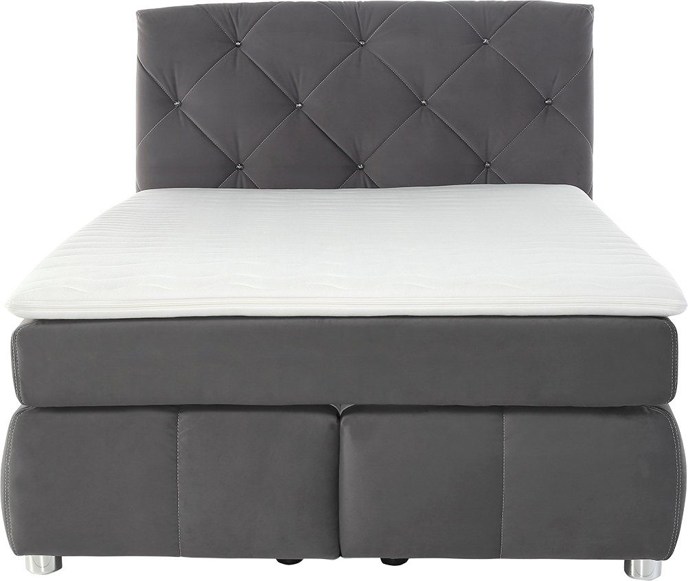 Jockenhöfer Gruppe Boxspringbett Bella erhältlich in 140 & 180cm Breite, mit Kaltschaum-Topper und Rauchglas-Steinen