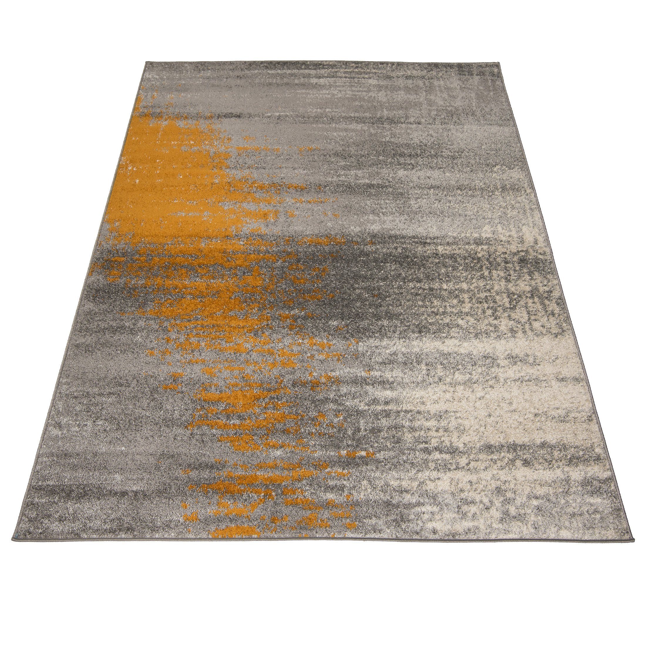 Designteppich Modern Teppich Mazovia, - Fußbodenheizung, Kurzflor, cm, 170 Muster 120 x Kurzflor für 7 farbe mm, Grau Abstrakt Höhe Orange Geeignet