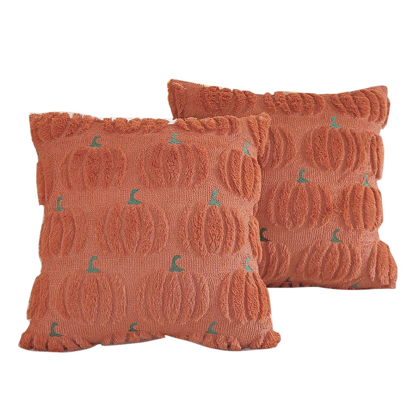 CLTYQ Kissenbezug Herbst Kürbis Kissenbezüge 45x 45 cm, (2 Stück), bestickte dekorative quadratische Kissenbezüge, Kunstfell Kissenbezüge