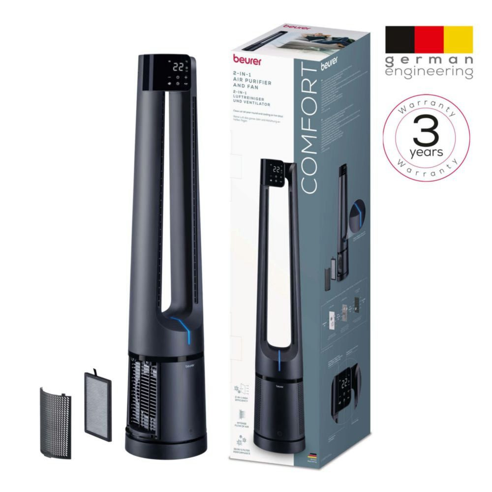 BEURER Ventilatorkombigerät LV 500, 2-in-1 Luftreiniger & Ventilator für frische, kühle Luft, Mit 3-schichtigem Filtersystem & kraftvollem Luftstrom, 5 Programme