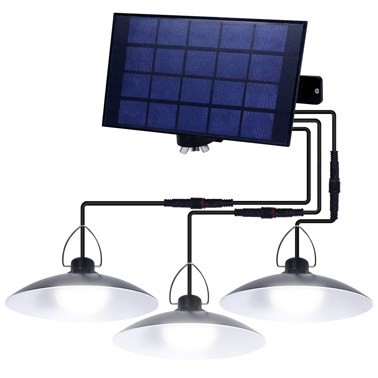 MUPOO LED Solarleuchte 3 Köpfe Solar Hängelampe für Außen,Solarlampen Außen IP65 Wasserdicht, Innen Solar Hängeleuchte LED Hängelampe Aussen Pendelleuchte Warm Weiß1