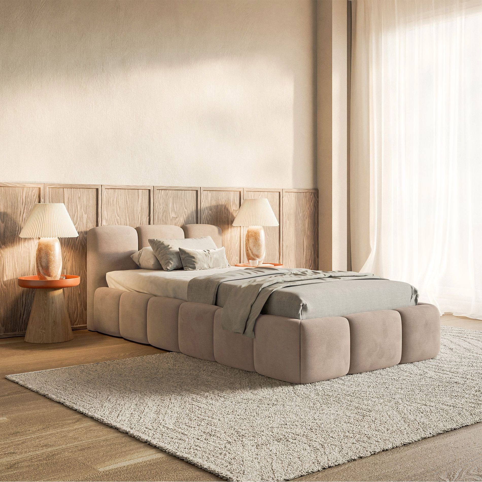 Selsey Kinderbett CLOUDY, mit Bettkasten, Lattenrost, Samt wasserabweisend, 90 x 200 cm