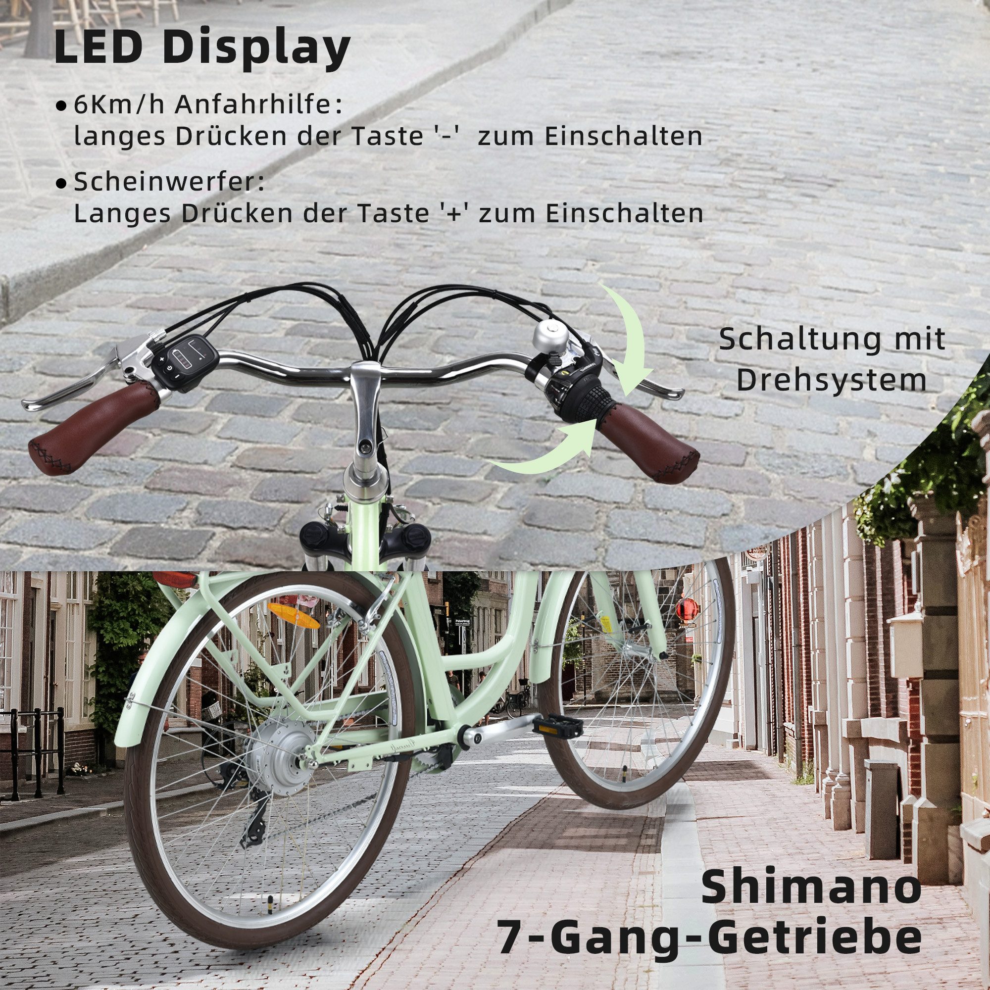 VECOCRAFT E-Bike Cityrad 28’’ Elektrofahrrad 36V 10Ah 80mm Federgabel 40Nm HEBE Ebike Damen, 7 Gang, Heckmotor, 360 Wh, Pedelec Citybike für Damen und Herren