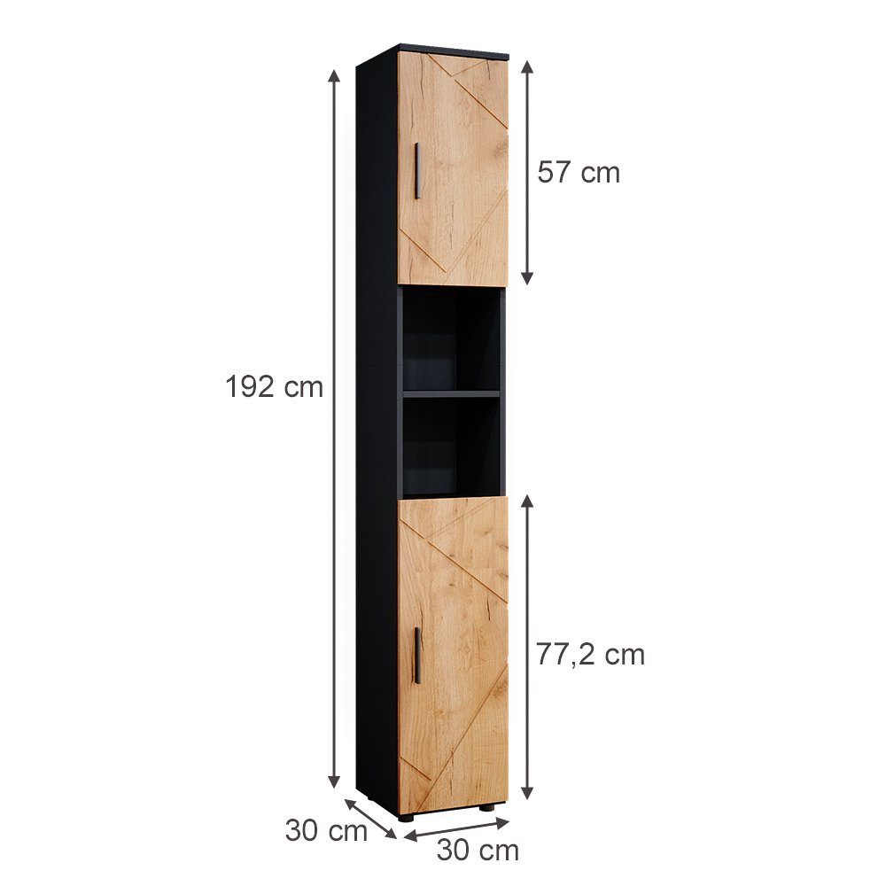 Vicco Hochschrank Irma, Anthrazit/Goldkraft Eiche, 30 x 192 cm (1-St)
