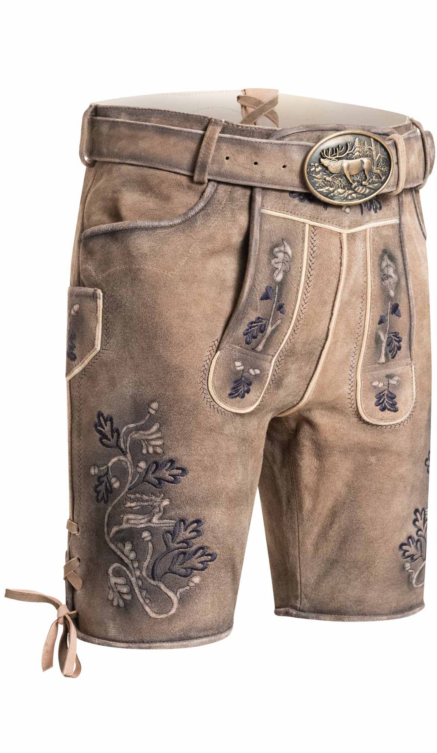Trachtenlederhose Lederhose kurz Louis in Grünbraun von Nübler