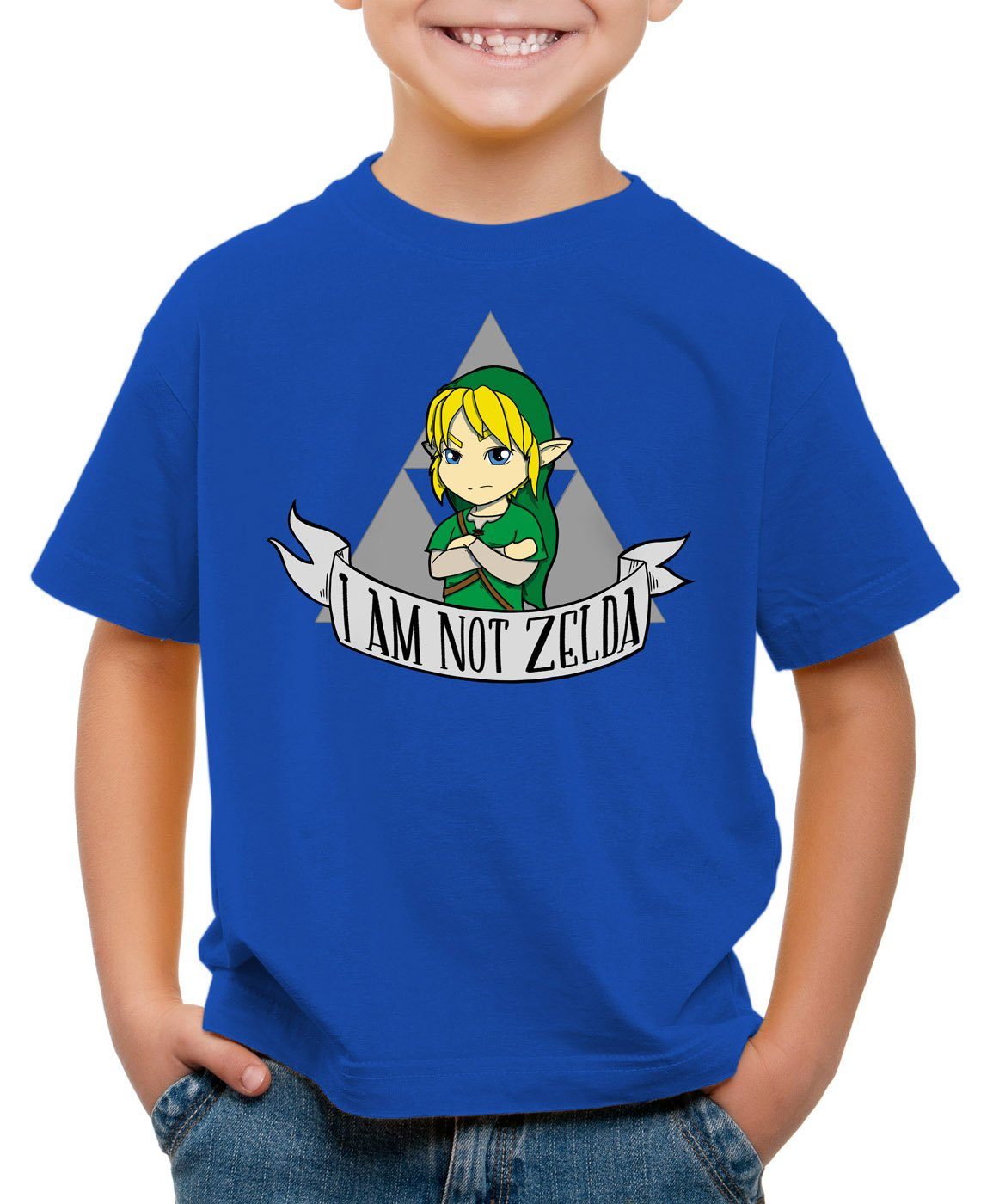 style3 Print-Shirt Kinder T-Shirt I am not Zelda link hyrule gamer blau