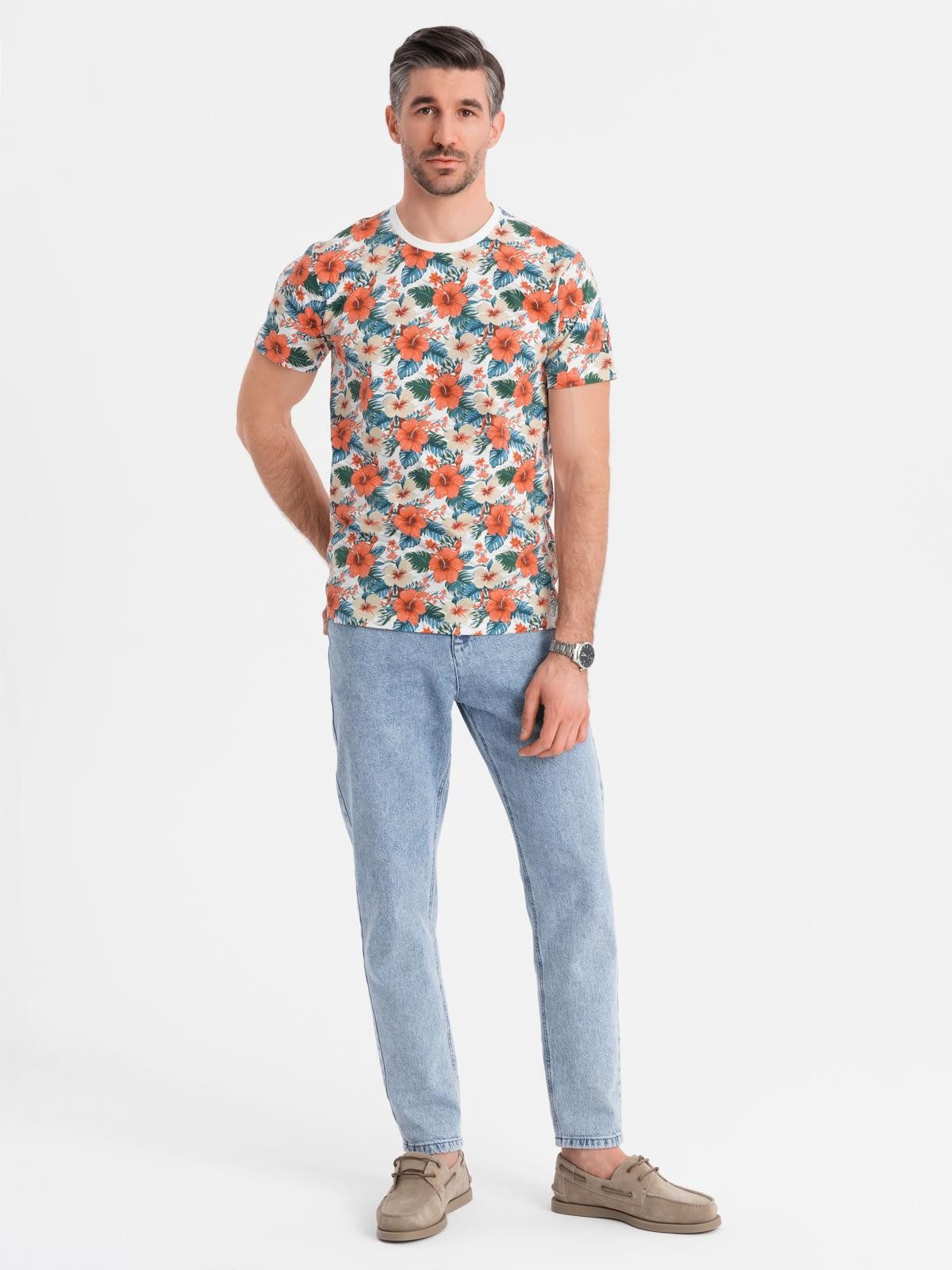 OMBRE Print-Shirt Herren T-Shirt aus Baumwolle mit Blumenmuster