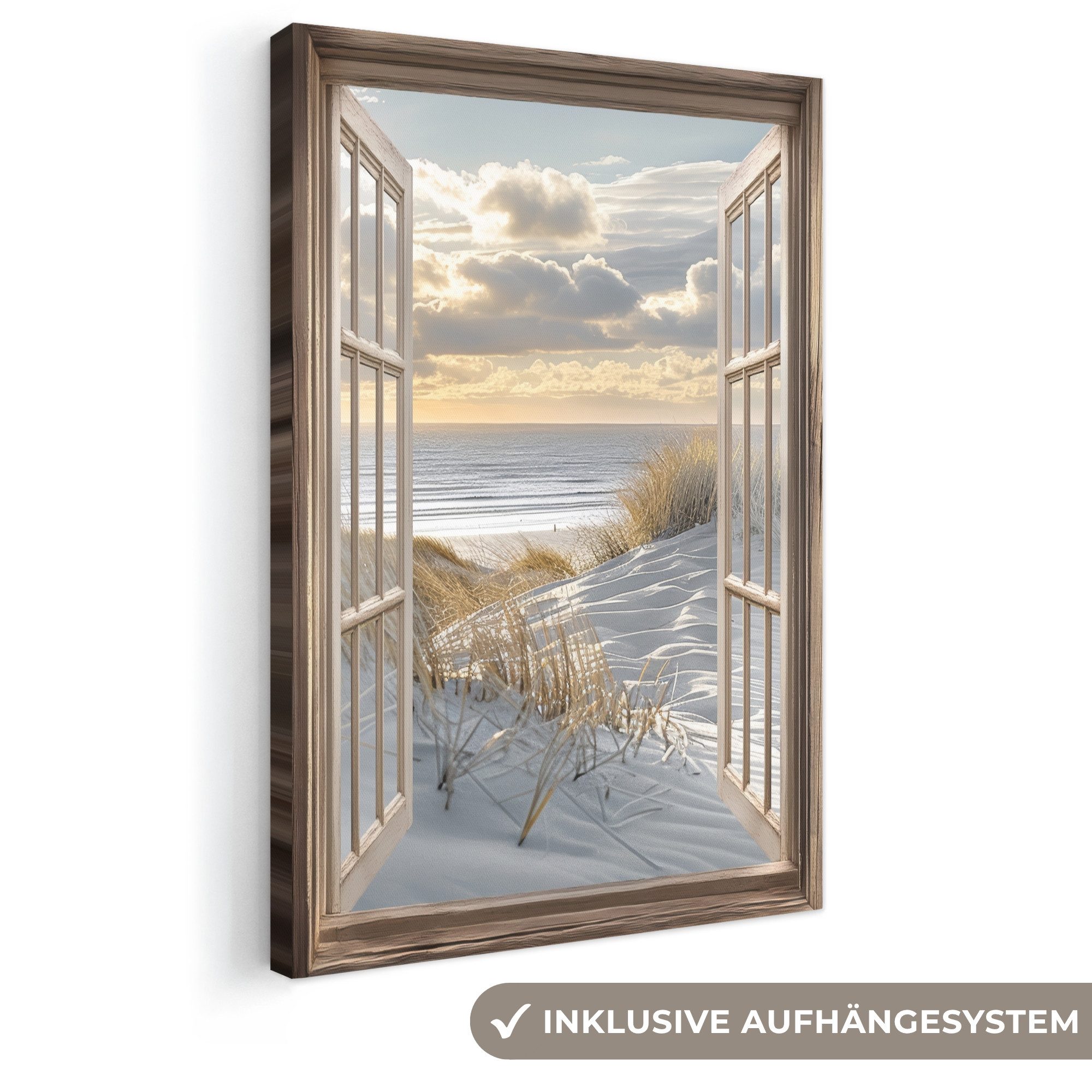 OneMillionCanvasses® Leinwandbild Ausblick - Strand - Dünen - Meer - Natur, Fotodruck (1 St), Leinwand Canvas Wandbild, Wanddekoration 20x30 cm
