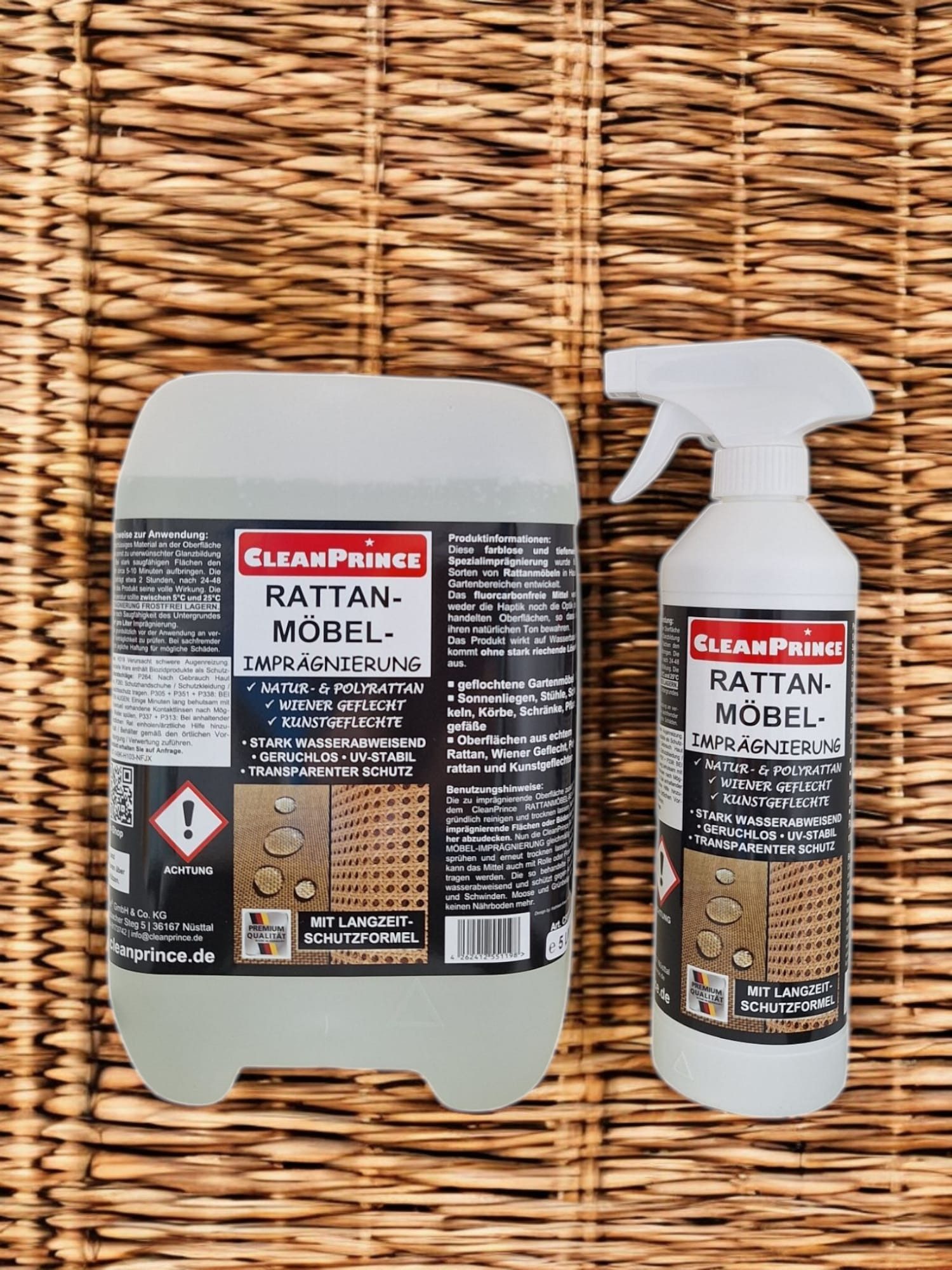 CleanPrince Rattanmöbel-Imprägnierung, transparent wasserabweisend Imprägnierspray, ohne Lösemittel, langjährige Haltbarkeit