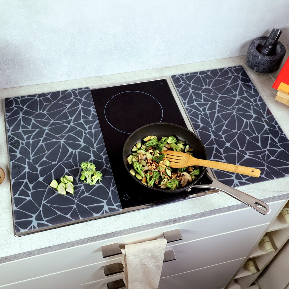 KESPER® Schneide- und Abdeckplatte Herdabdeckplatte, Motiv: Mosaik, ESG-Sicherheitsglas, (Set, 2 tlg), zum Schneiden und Abdecken
