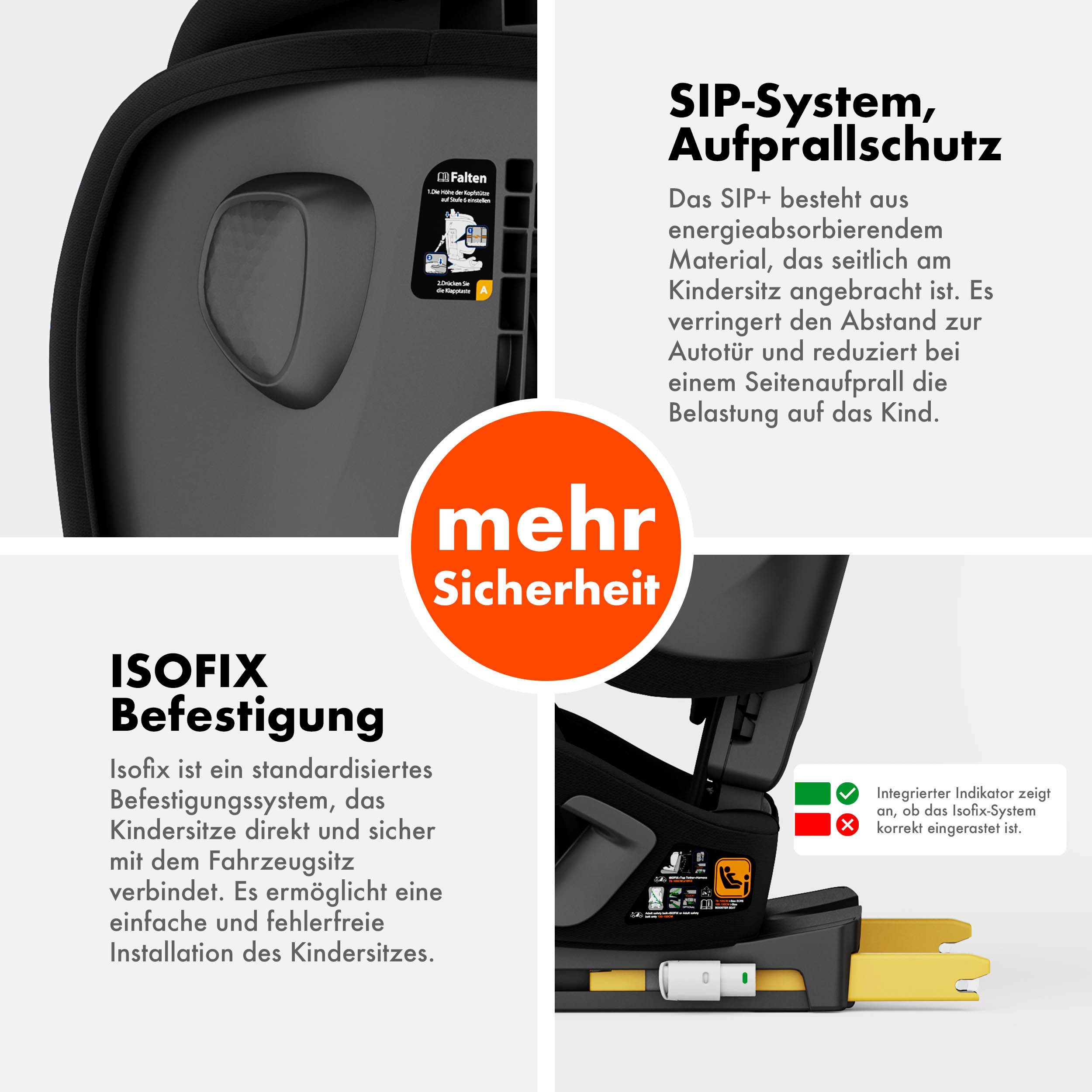 Daliya® Autokindersitz JOYMAX i-Size Auto-Kindersitz, ISOFIX, für Kinder 76-150 cm, 9-36 kg, ab: 1,5 Jahren, bis: 10 Jahre, ab: 76 cm, bis: 150 cm, (3-tlg), ISOFIX, Top Tether, faltbar, verstellbare Kopfstütze und Rückenlehne