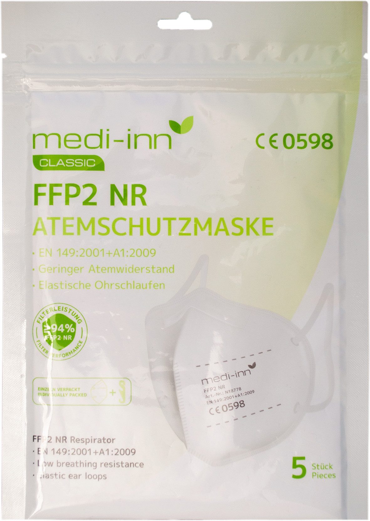 Filtrierende Halbmasken FFP2 Atemschutzmasken FFP2, weiß, ohne Ventil, 4-lagig