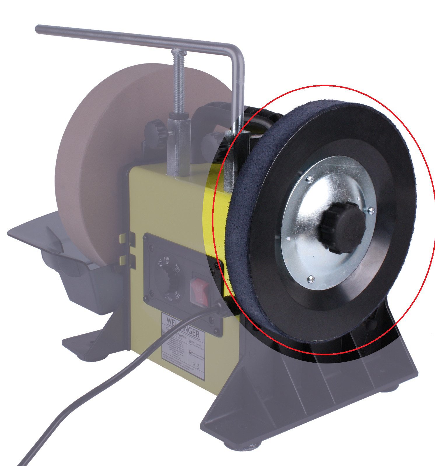 WELDINGER Schleifscheibe Lederabziehscheibe LA-43 (250 mm) für Nass-Schleifmaschine NSM 200/250