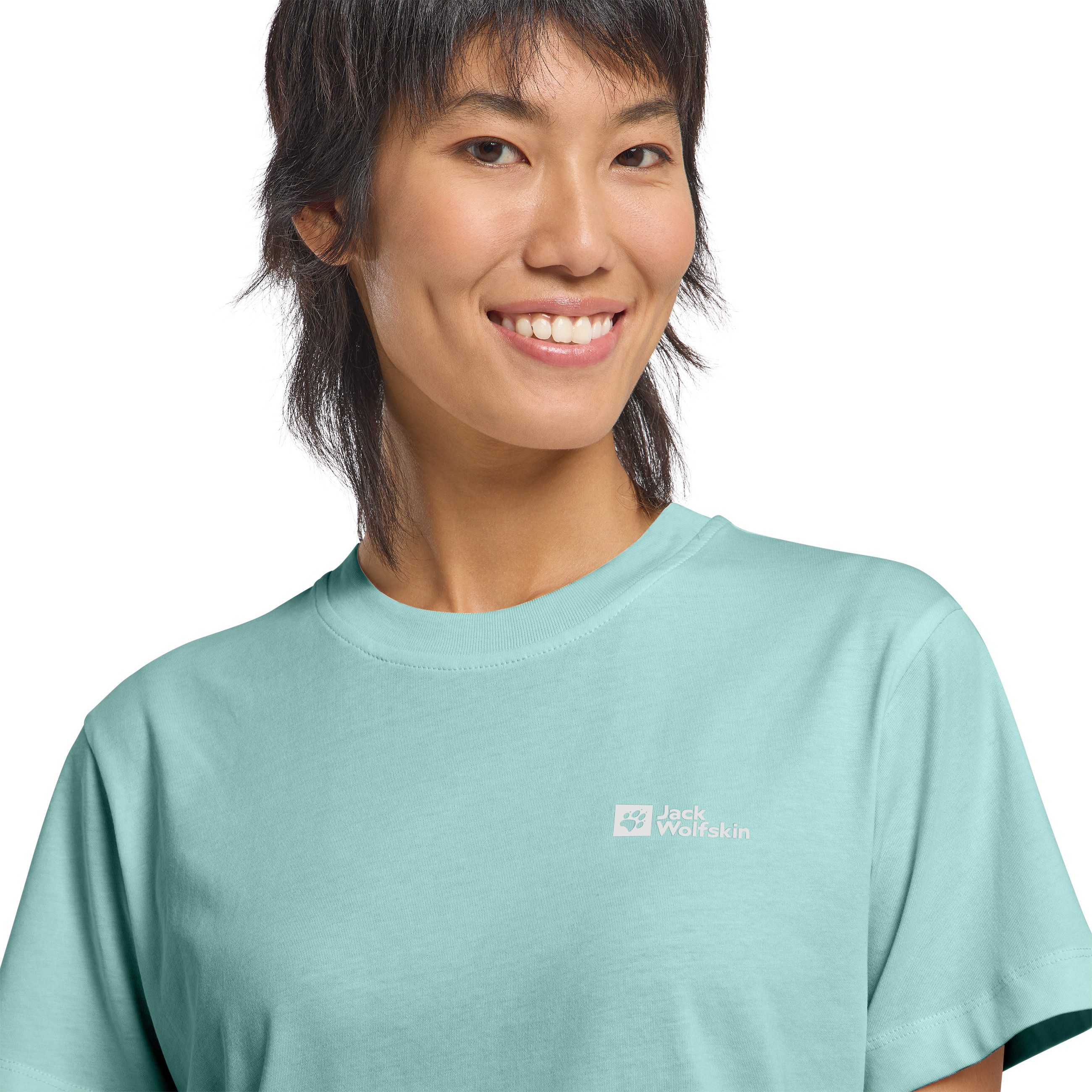 Jack Wolfskin T-Shirt ESSENTIAL T W aus atmungsaktiver Baumwolle, mit Rundhalsausschnitt, Kurzarm