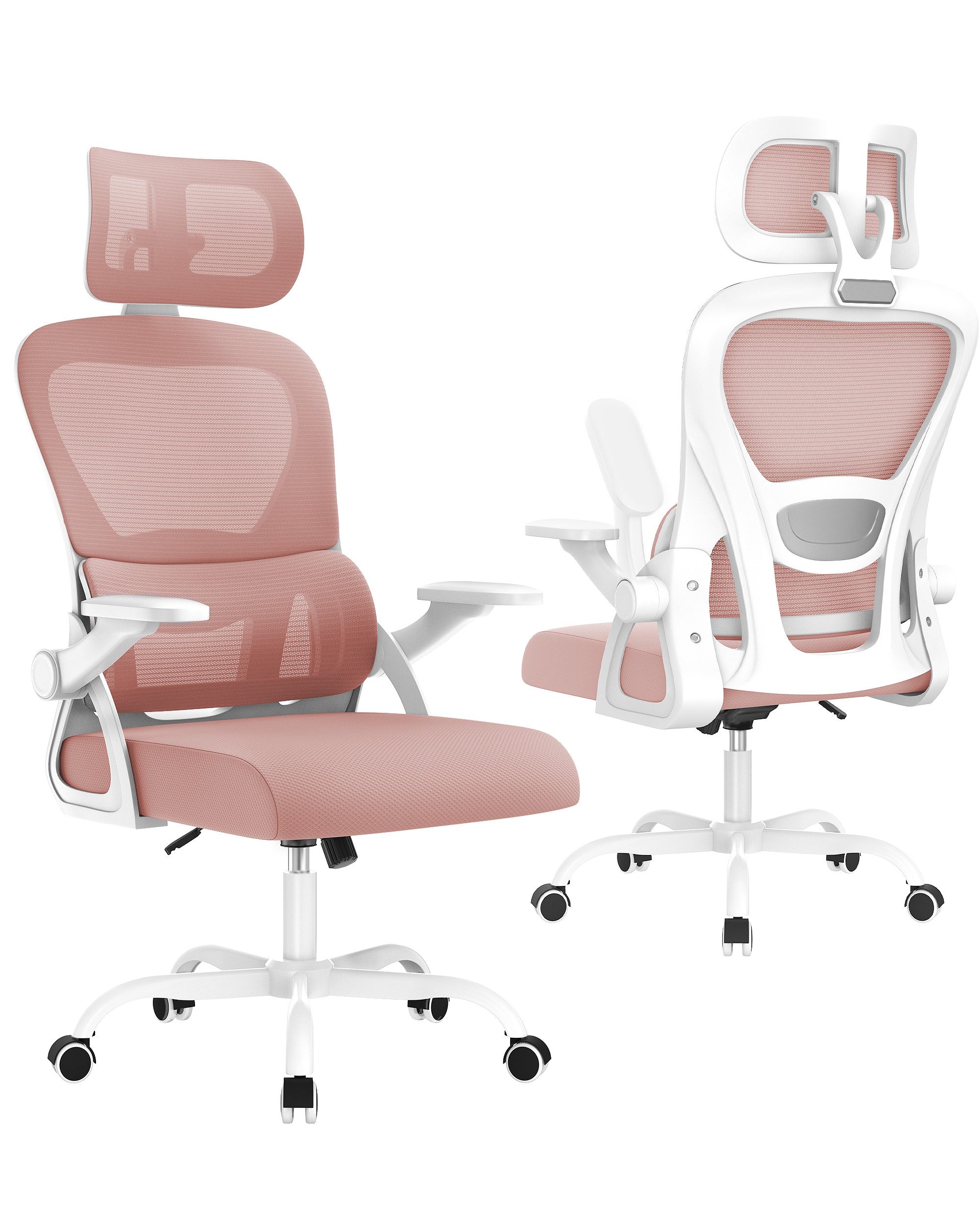 ZAISZE Bürostuhl Ergonomischer Bürostuhl mit Kopfstütze & verstellbaren Armlehnen (atmungsaktiver Mesh-Bezug, Rücken- und Taillenstütze, Neigung fixierbar bei 90° (maximal kippbar bis 120), C-förmige Lordosenstütze, Drehstuhl, Bürostühle Wippfunktion