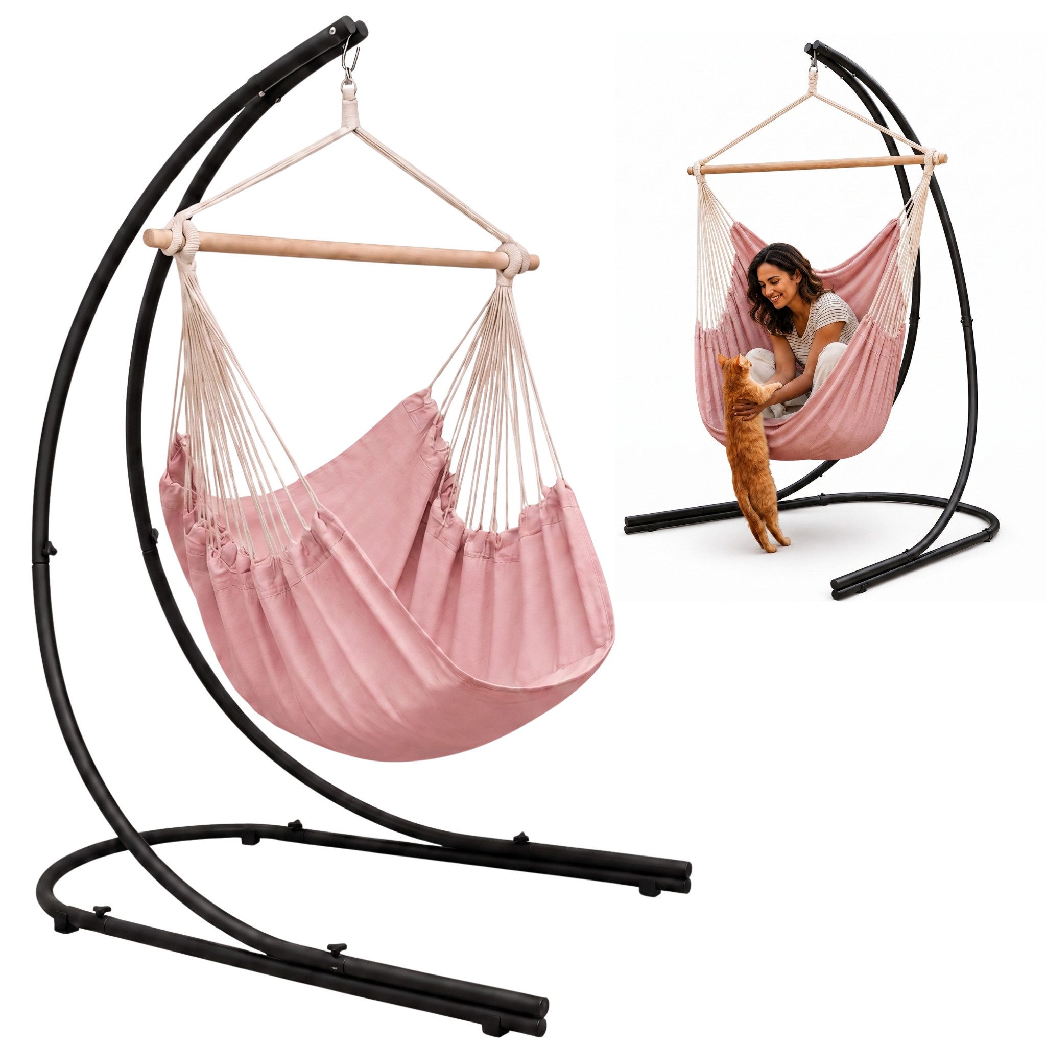 AMANKA Hängestuhl mit Gestell: XL Outdoor Hängesessel für 2 Personen - Garten und Balkon, 185 x 130 cm Hängesitz für Kinder und Erwachsene - 360° Relaxsessel