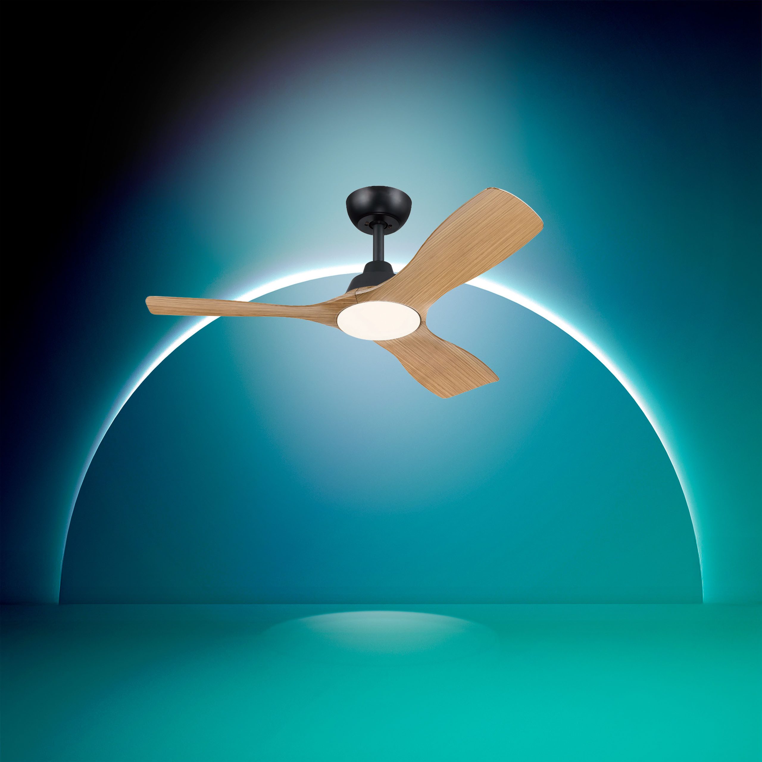 Philips LED Deckenleuchte Olas 24W DC-Ventilator 30W, fixe Rotorblätter, ⌀ 106cm, schwarz-braun, CCT - über Fernbedienung, Dimmer, Dimmfunktion, Ein-/Ausschalter, Farbsteuerung, Fernbedienung, Infrarot inkl., Memoryfunktion, Ventilatorfunktion, dimmbar über Fernbedienung, mehrere Helligkeitsstufen, LED fest integriert, warmweiß - kaltweiß, 3000-6500 Kelvin, dimmbar mit Fernbedienung, 2650 Lumen
