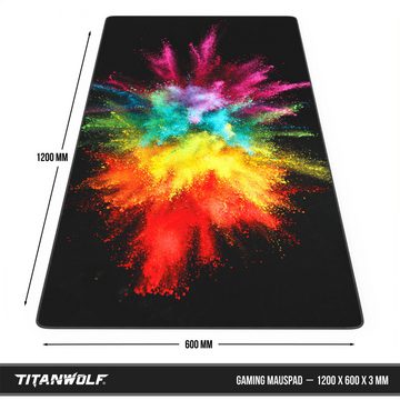 Titanwolf Gaming Mauspad XXXL Speed Mousepad 1200 x 600 x 3 mm, große Schreibtischauflage, rutschfest, abwaschbar, Geschwindigkeit & Präzision, Color Explosion
