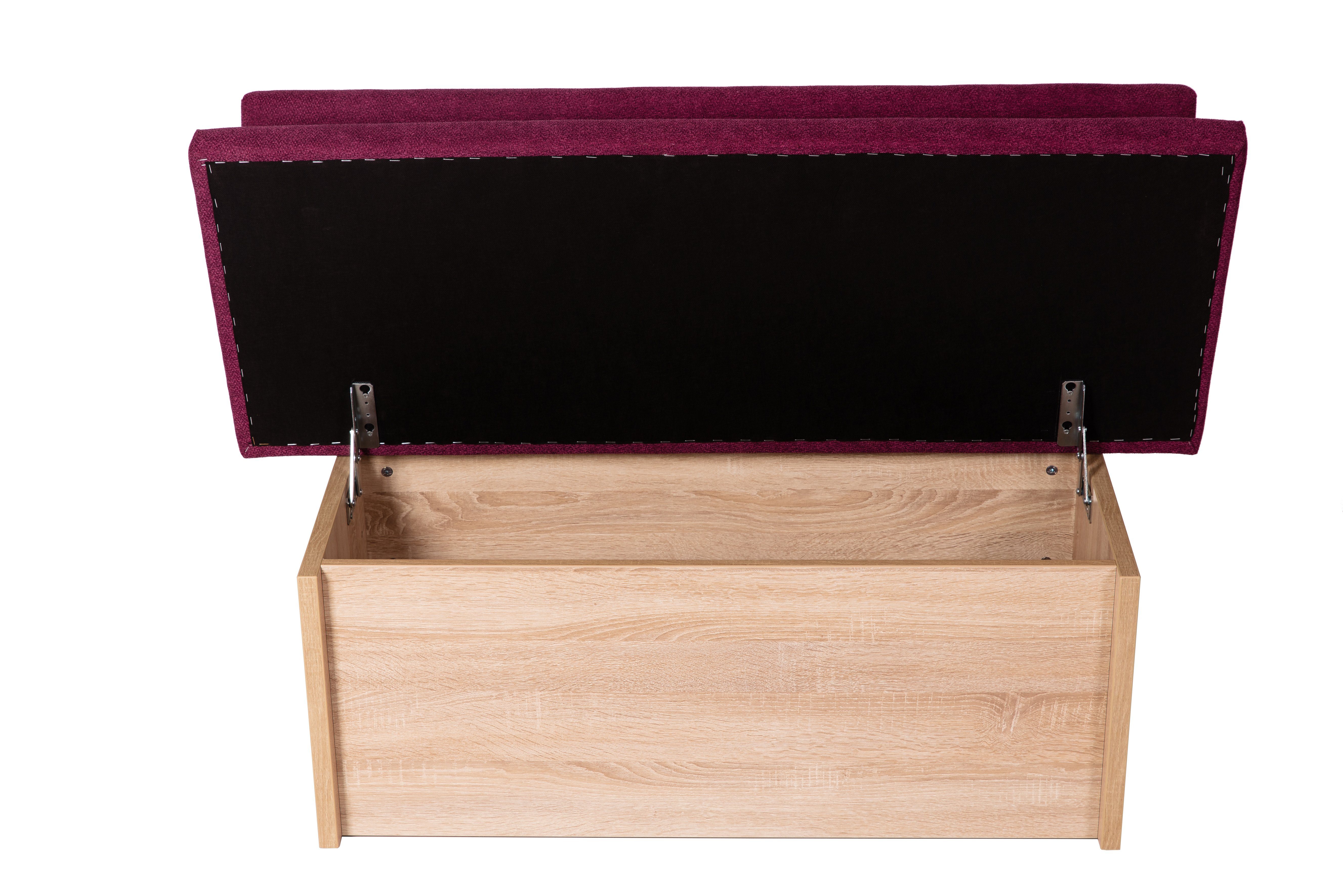 kundler home Sitzbank mit Truhe, Sitz und Lehne gepolstert, L125cm, Eiche Premiumdekor